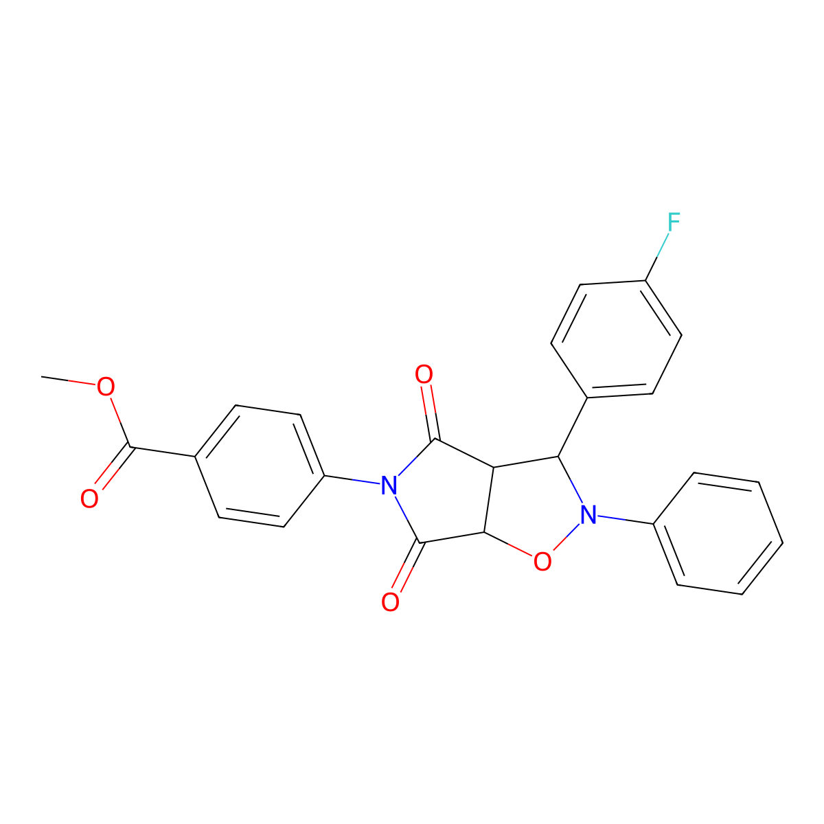 methyl 4-(3-(4-fluorophenyl)-4,6-dioxo-2-phenyltetrahydro-2H-pyrrolo[3,4-d]isoxazol-5(3H)-yl)benzoate molecular structure, CAS 474002-07-8