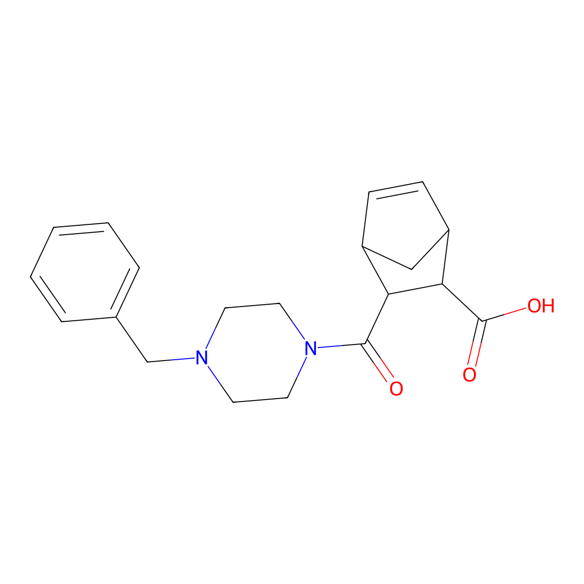 3-[(4-Benzylpiperazin-1-yl)carbonyl]bicyclo[2.2.1]hept-5-ene-2-carboxylic acid molecular structure, CAS 474002-27-2
