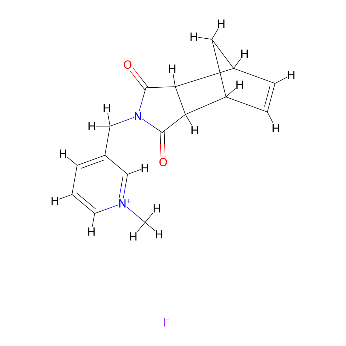 3-((1,3-dioxo-3a,4,7,7a-tetrahydro-1H-4,7-methanoisoindol-2(3H)-yl)methyl)-1-methylpyridin-1-ium iodide molecular structure, CAS 474002-92-1