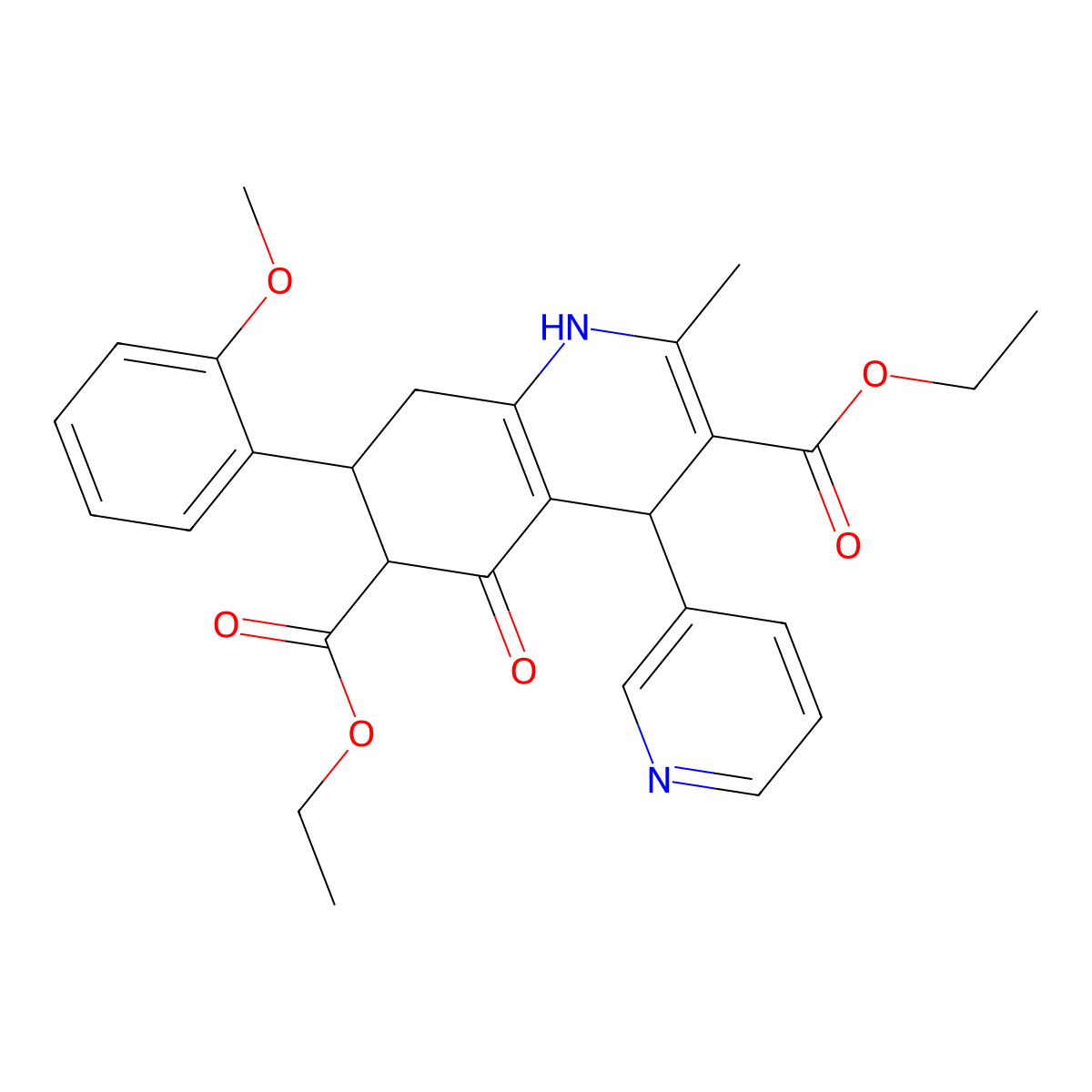Diethyl 7-(2-methoxyphenyl)-2-methyl-5-oxo-4-(3-pyridinyl)-1,4,5,6,7,8-hexahydro-3,6-quinolinedicarboxylate molecular structure, CAS 474003-25-3