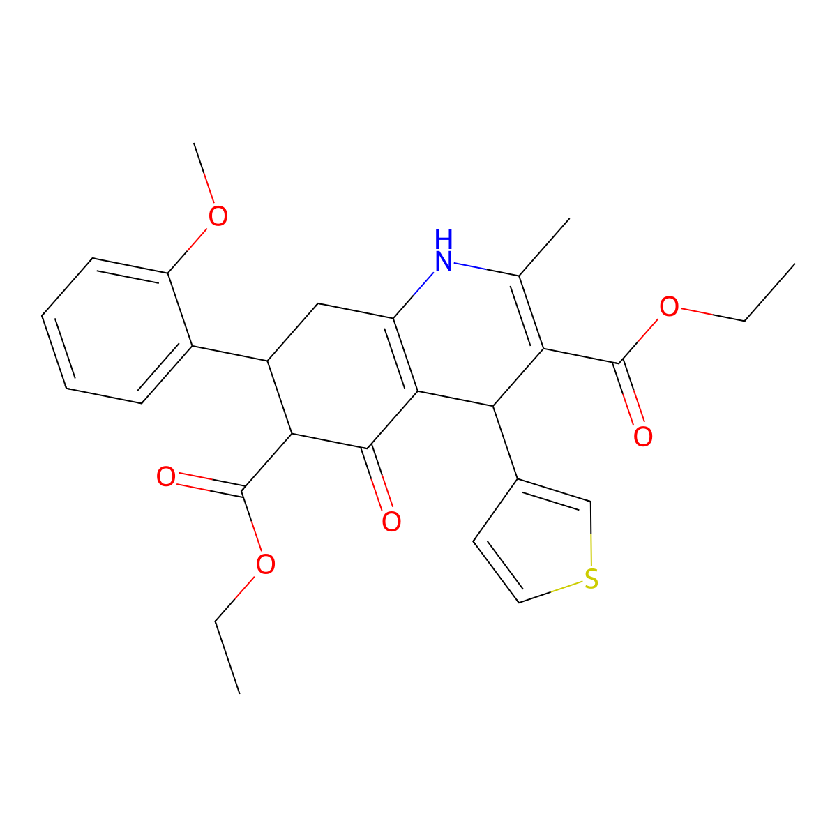 Diethyl 7-(2-methoxyphenyl)-2-methyl-5-oxo-4-(3-thienyl)-1,4,5,6,7,8-hexahydro-3,6-quinolinedicarboxylate molecular structure, CAS 474003-80-0
