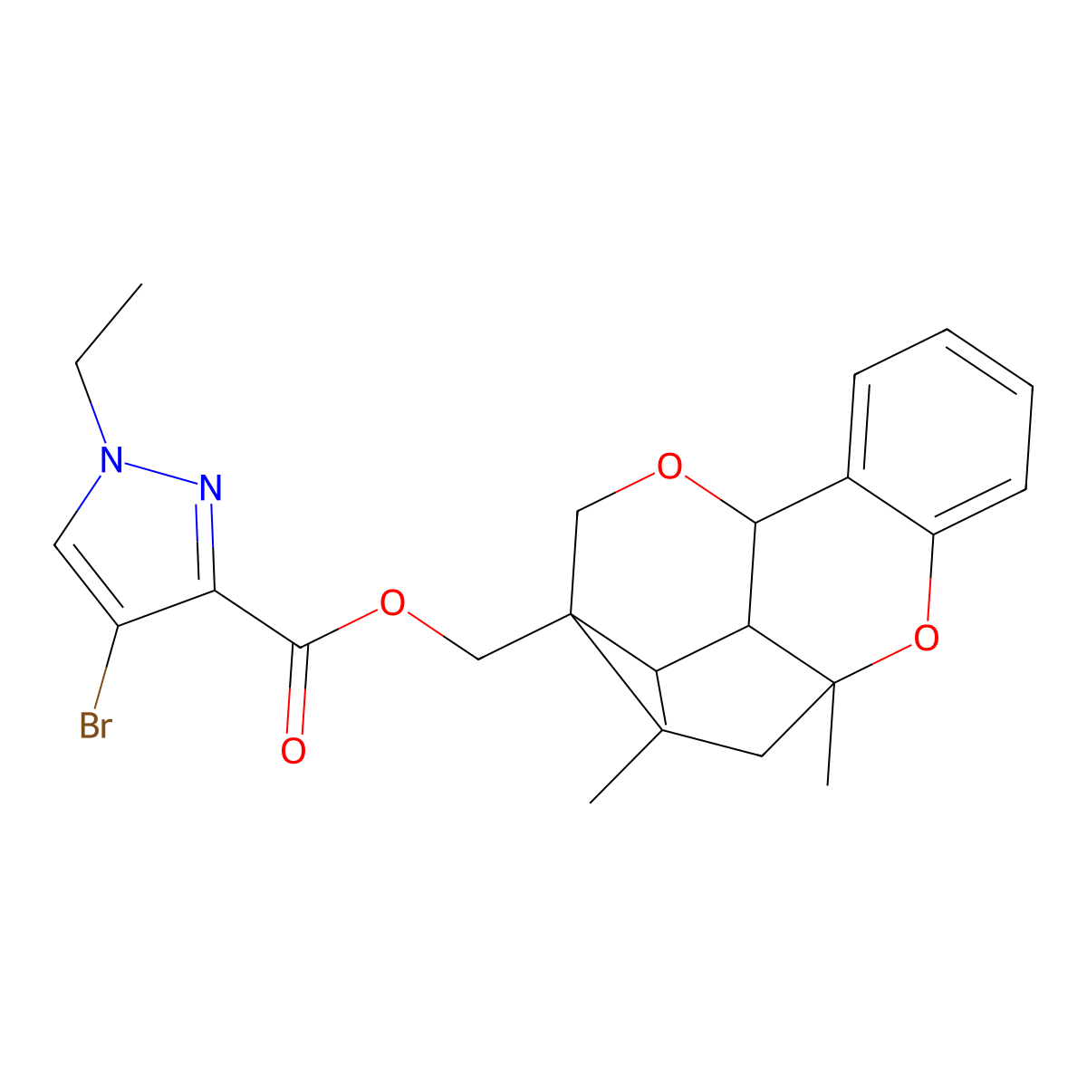 [1,3,4a-trimethyl-4,4a,9,9a-tetrahydro-1H-9,2-(epoxymethano)xanthen-2(3H)-yl]methyl 4-bromo-1-ethyl-1H-pyrazole-3-carboxylate molecular structure, CAS 474004-04-1