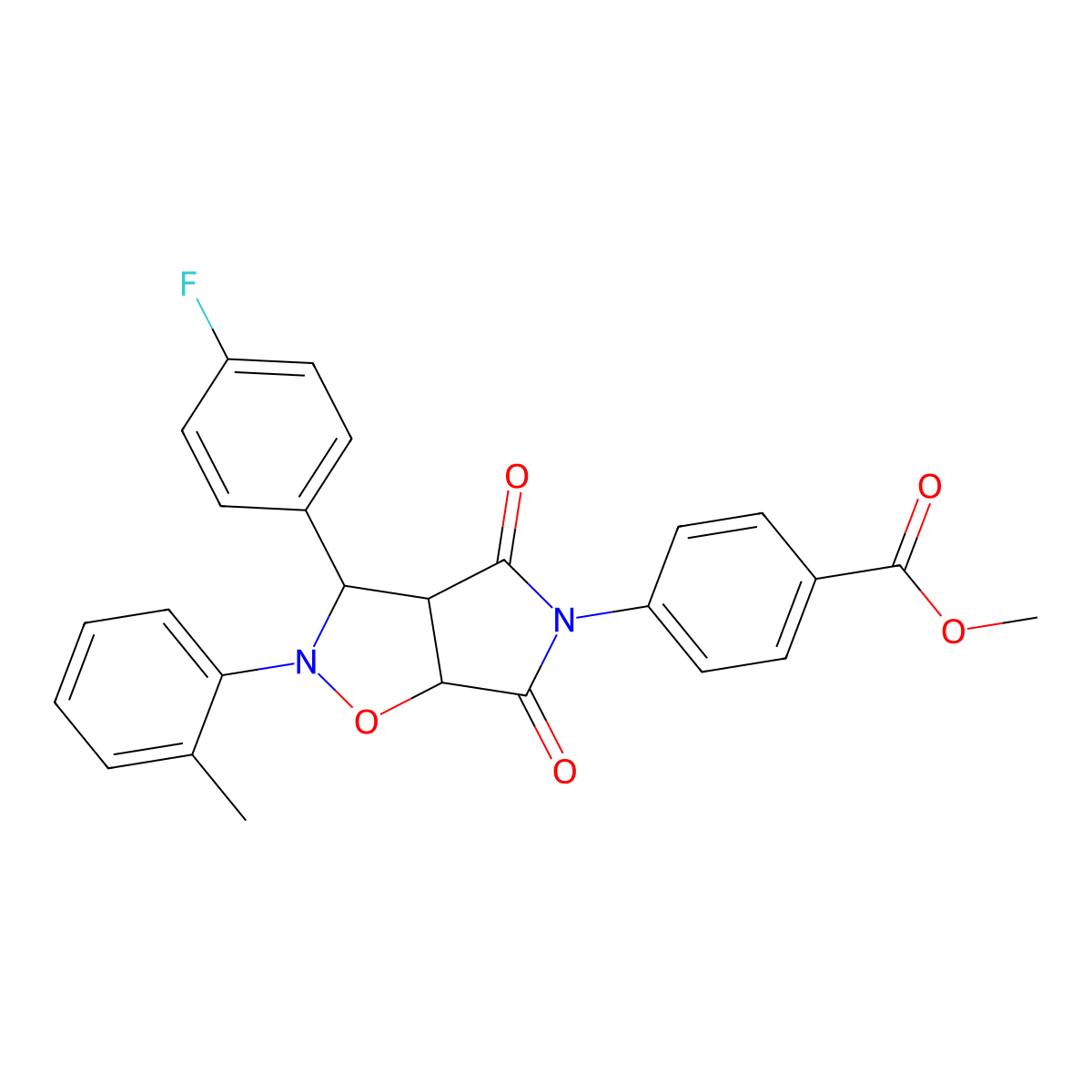 methyl 4-[3-(4-fluorophenyl)-2-(2-methylphenyl)-4,6-dioxo-hexahydro-2H-pyrrolo[3,4-d][1,2]oxazol-5-yl]benzoate molecular structure, CAS 474005-16-8