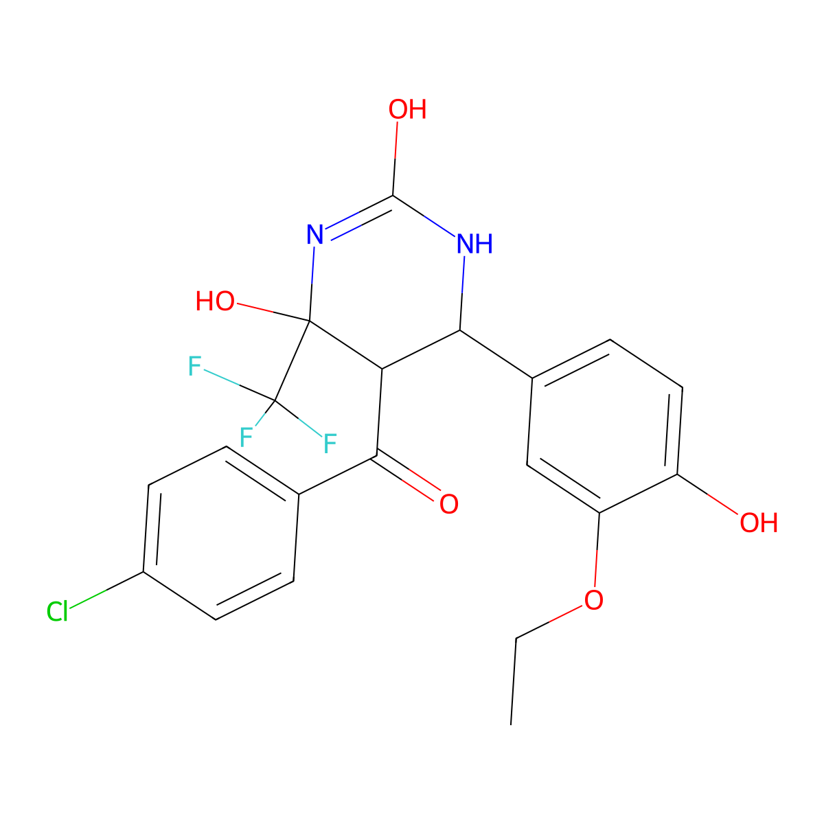 5-(4-Chlorobenzoyl)-6-(3-ethoxy-4-hydroxyphenyl)-4-hydroxy-4-(trifluoromethyl)tetrahydro-2(1H)-pyrimidinone molecular structure, CAS 474005-43-1