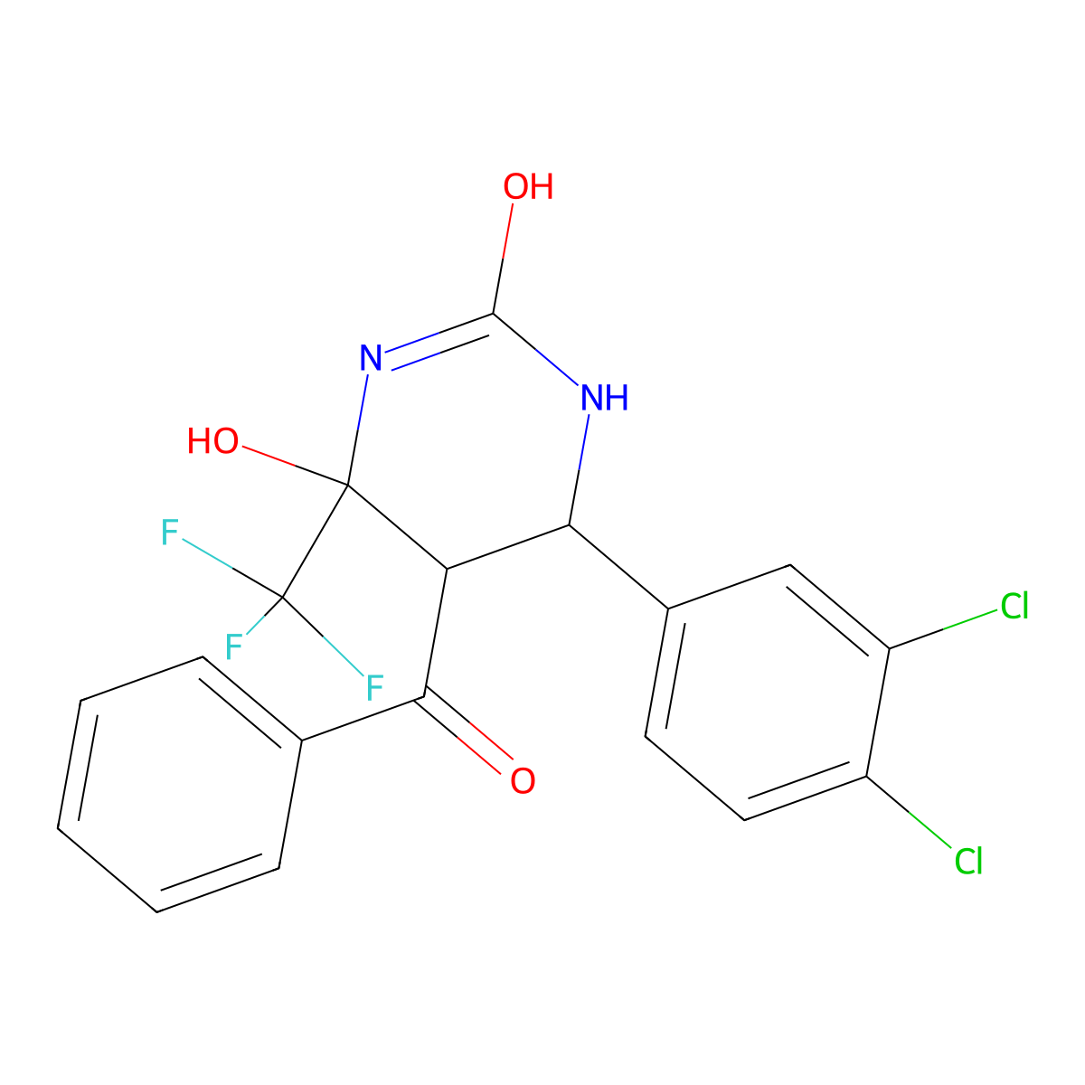 5-benzoyl-6-(3,4-dichlorophenyl)-4-hydroxy-4-(trifluoromethyl)tetrahydropyrimidin-2(1H)-one molecular structure, CAS 474005-46-4