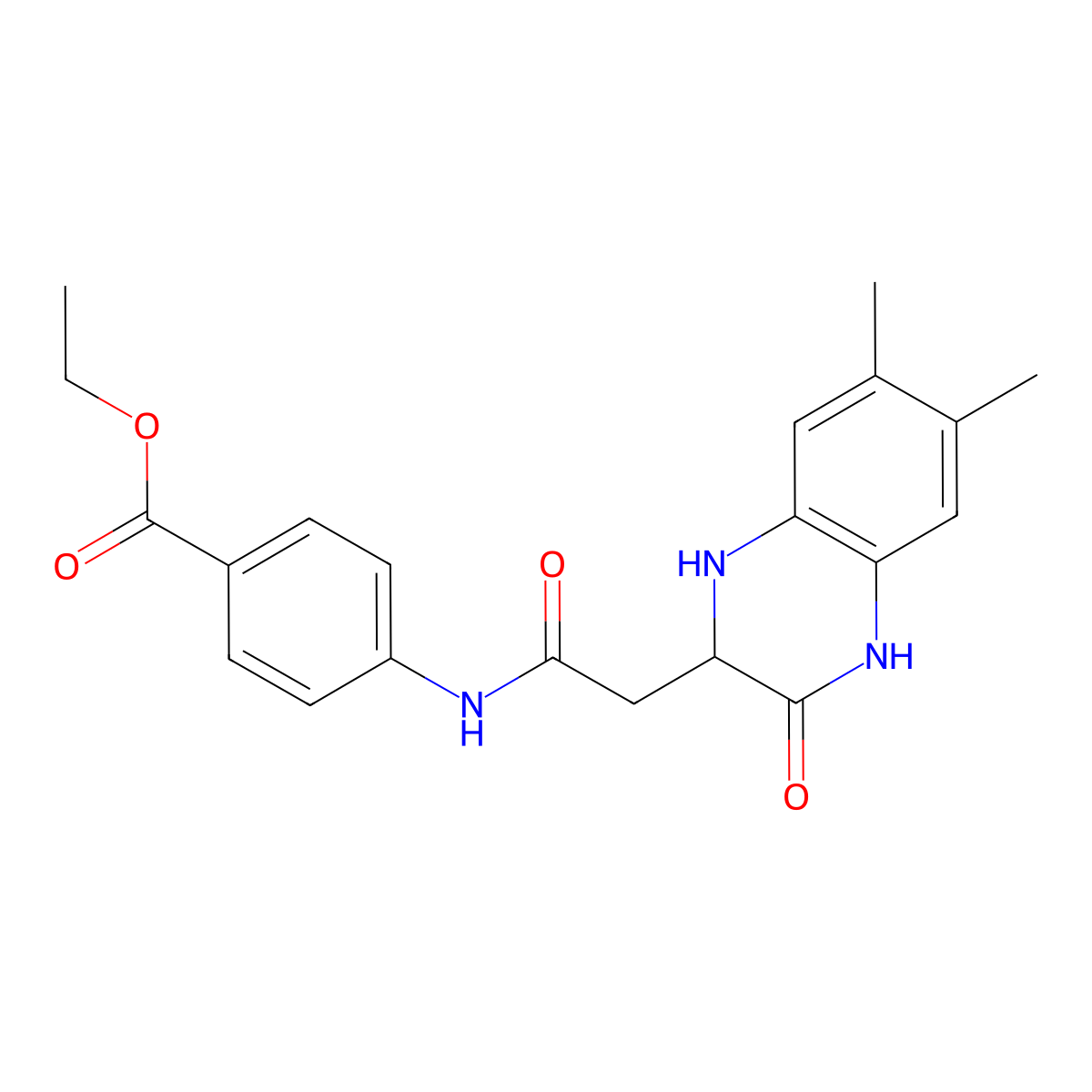 Ethyl 4-[2-(6,7-dimethyl-3-oxo-1,2,3,4-tetrahydroquinoxalin-2-yl)acetamido]benzoate molecular structure, CAS 474006-27-4