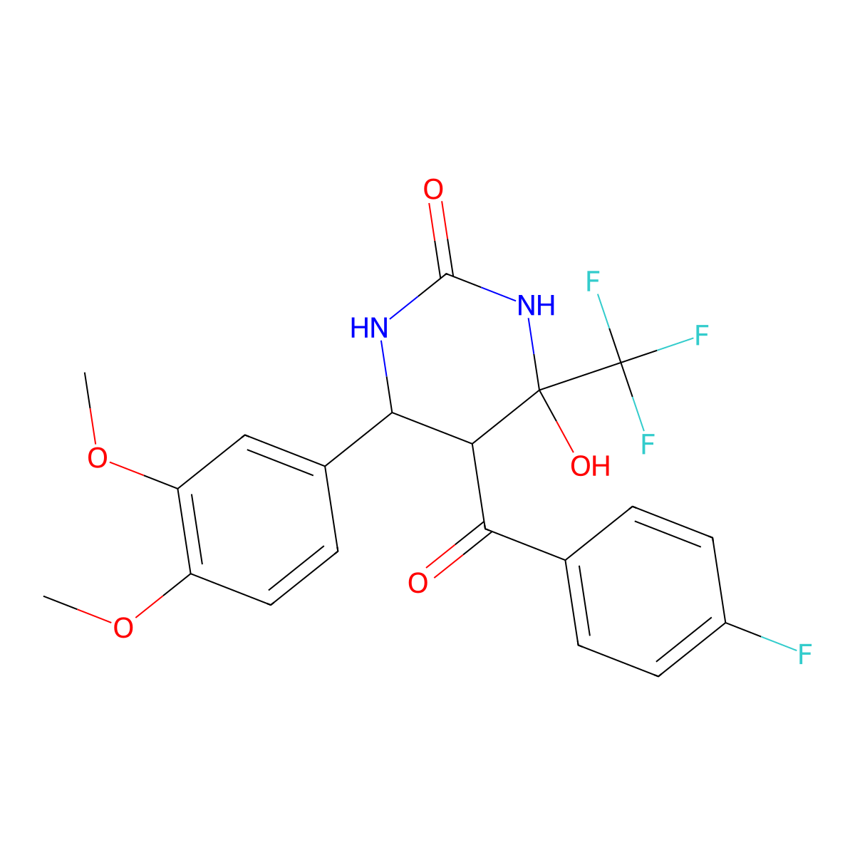6-(3,4-dimethoxyphenyl)-5-(4-fluorobenzoyl)-4-hydroxy-4-(trifluoromethyl)tetrahydropyrimidin-2(1H)-one molecular structure, CAS 474007-46-0
