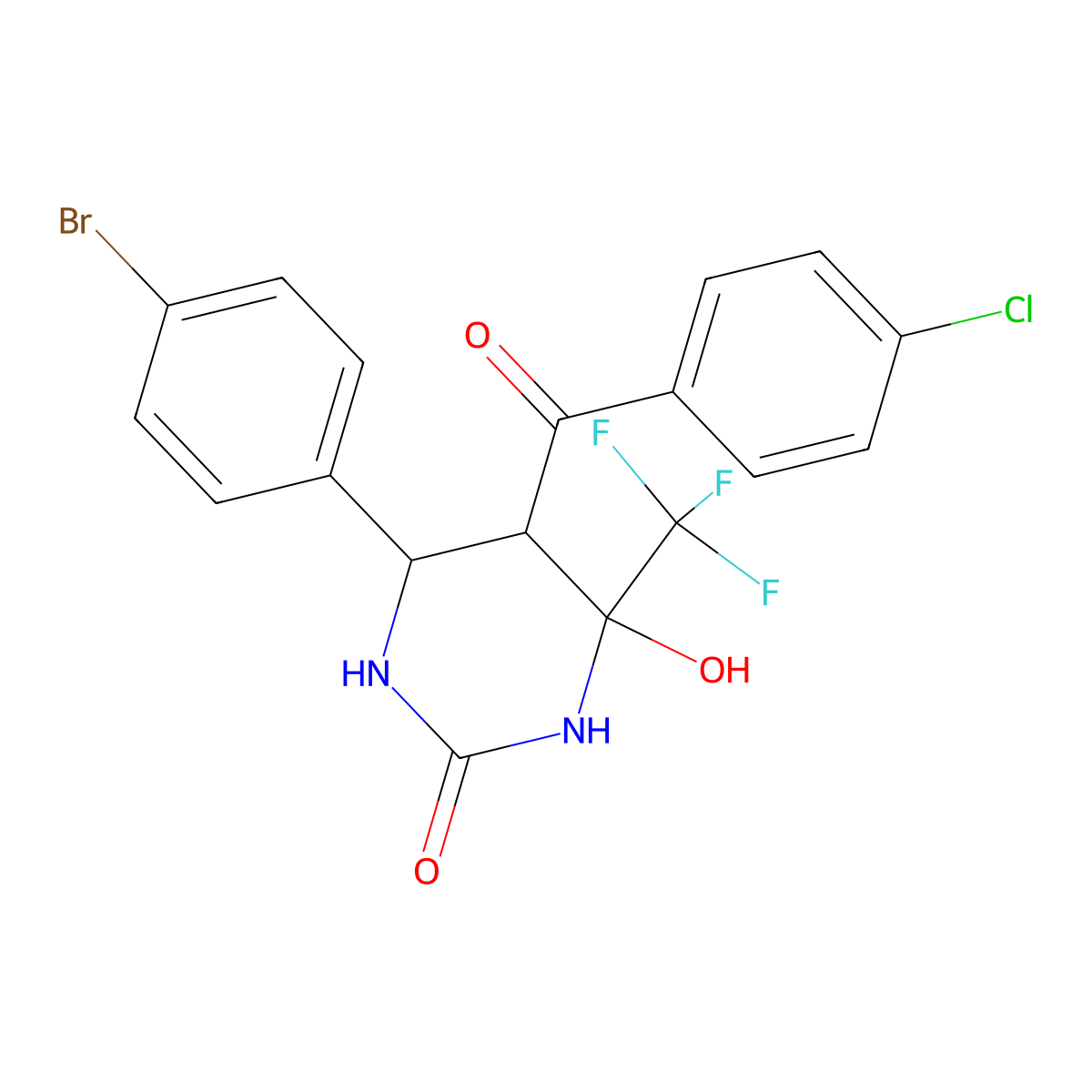 6-(4-Bromophenyl)-5-(4-chlorobenzoyl)-4-hydroxy-4-(trifluoromethyl)-1,3-diazinan-2-one molecular structure, CAS 474007-55-1