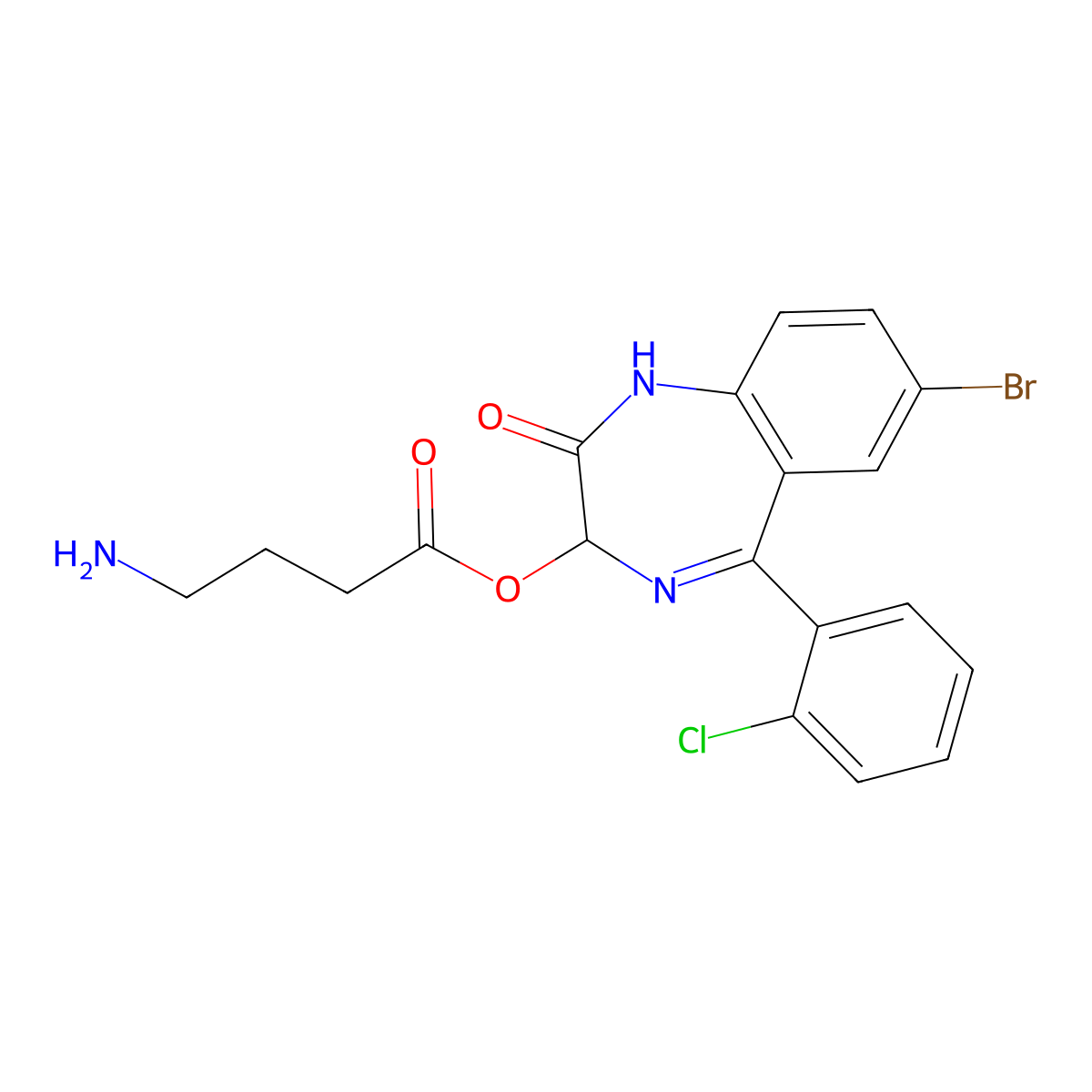 7-bromo-5-(2-chlorophenyl)-2-oxo-2,3-dihydro-1H-1,4-benzodiazepin-3-yl 4-aminobutanoate molecular structure, CAS 474007-59-5