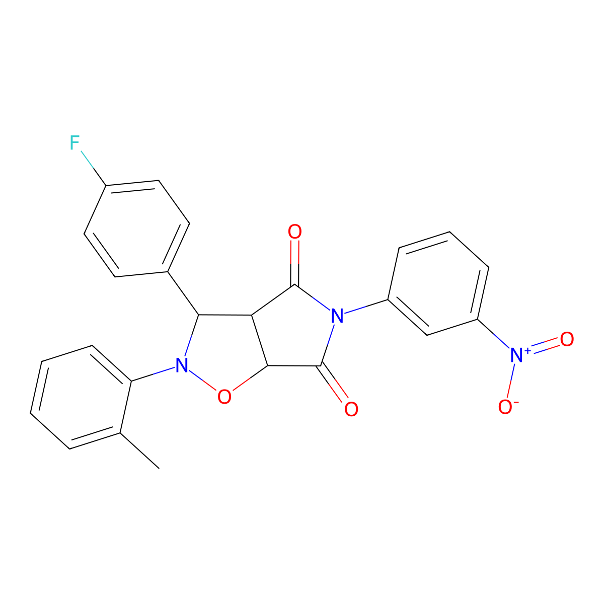 3-(4-fluorophenyl)-5-(3-nitrophenyl)-2-(o-tolyl)dihydro-2H-pyrrolo[3,4-d]isoxazole-4,6(5H,6aH)-dione molecular structure, CAS 474007-80-2