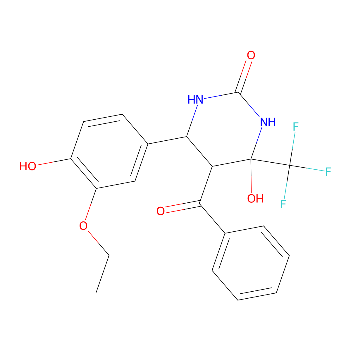 5-Benzoyl-6-(3-ethoxy-4-hydroxyphenyl)-4-hydroxy-4-(trifluoromethyl)-1,3-diazinan-2-one molecular structure, CAS 474007-91-5