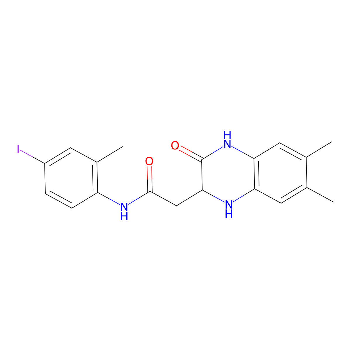 2-(6,7-dimethyl-3-oxo-1,2,3,4-tetrahydroquinoxalin-2-yl)-N-(4-iodo-2-methylphenyl)acetamide molecular structure, CAS 474008-18-9