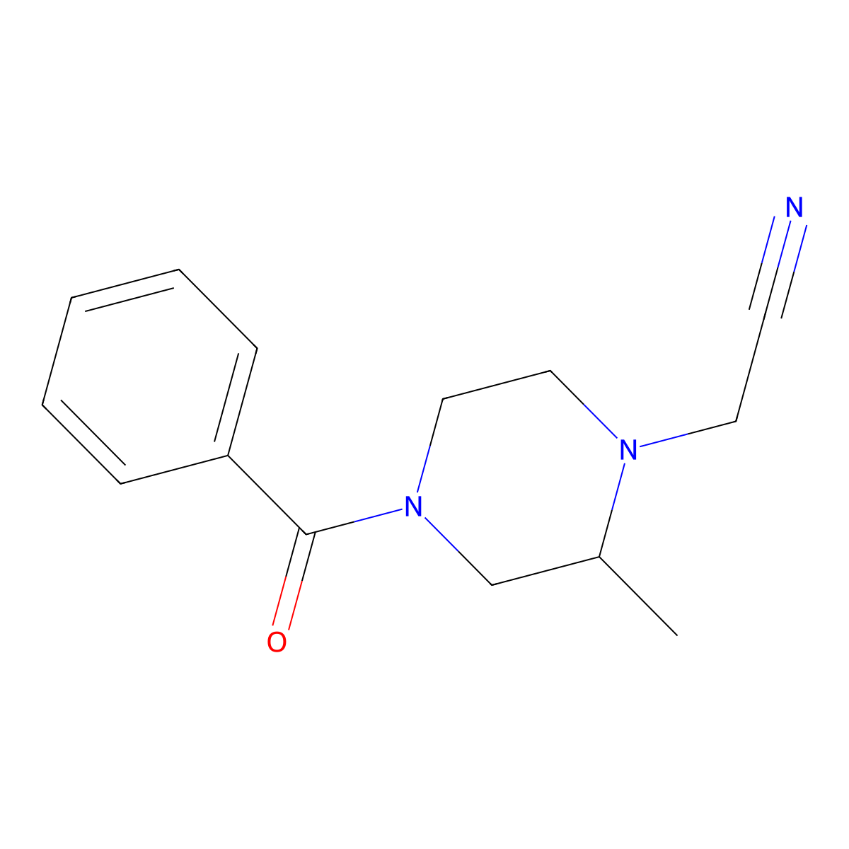 (4-Benzoyl-2-methyl-piperazin-1-yl)-acetonitrile molecular structure, CAS 474010-95-2