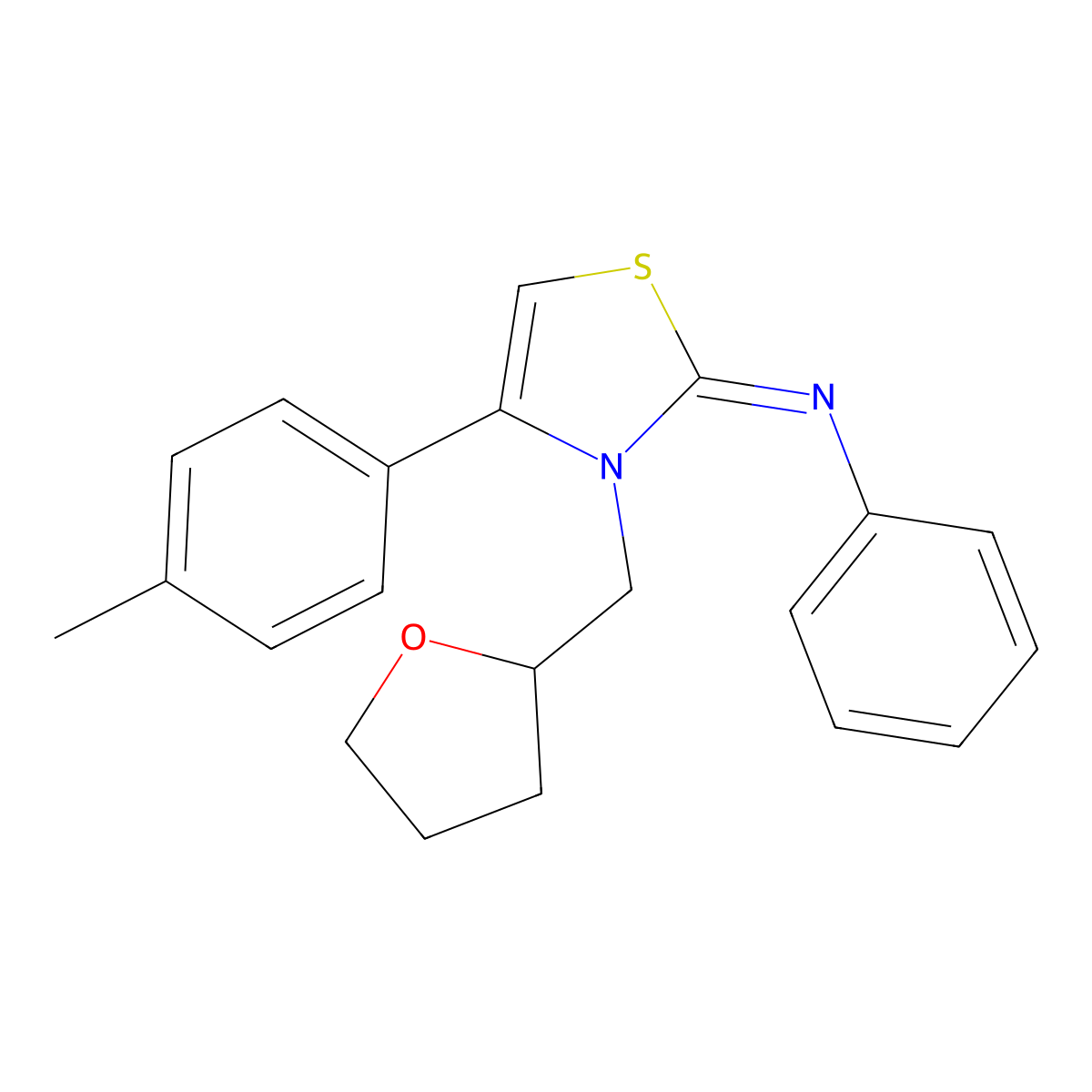 N-[(2Z)-4-(4-methylphenyl)-3-(tetrahydrofuran-2-ylmethyl)-1,3-thiazol-2(3H)-ylidene]aniline molecular structure, CAS 474069-29-9