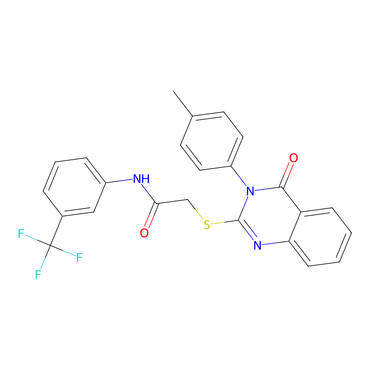 2-((3-(4-ME-PH)4-Oxo-3,4-dihydro-2-quinazolinyl)thio)N-(3-(tri-F-ME)PH)acetamide molecular structure, CAS 474078-36-9