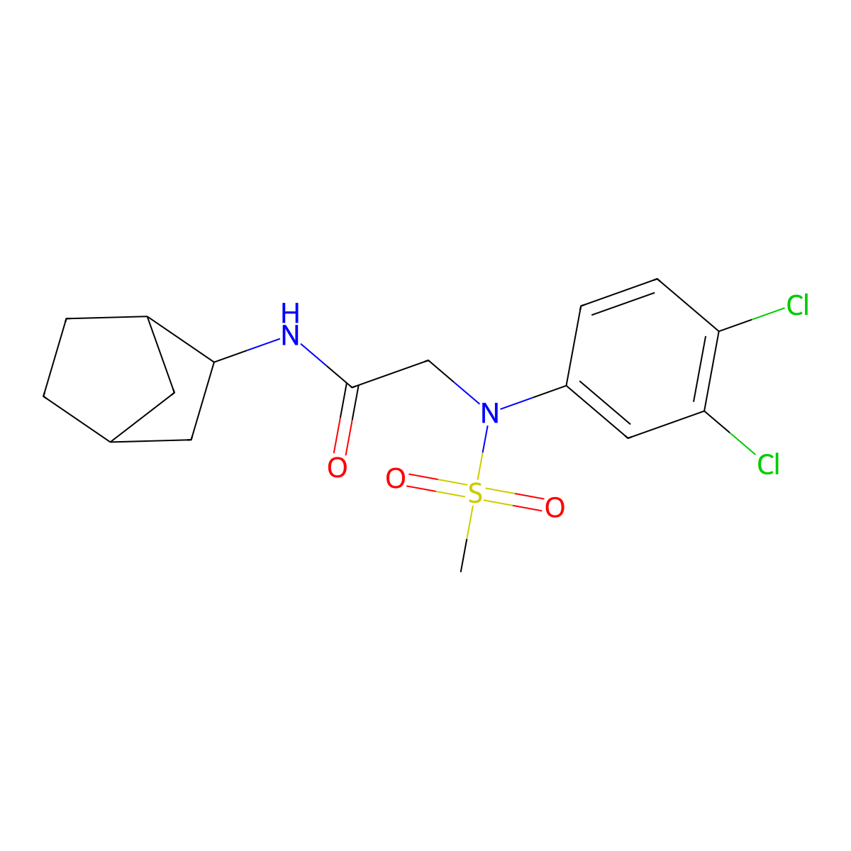 N-bicyclo[2.2.1]hept-2-yl-2-[3,4-dichloro(methylsulfonyl)anilino]acetamide molecular structure, CAS 474088-05-6
