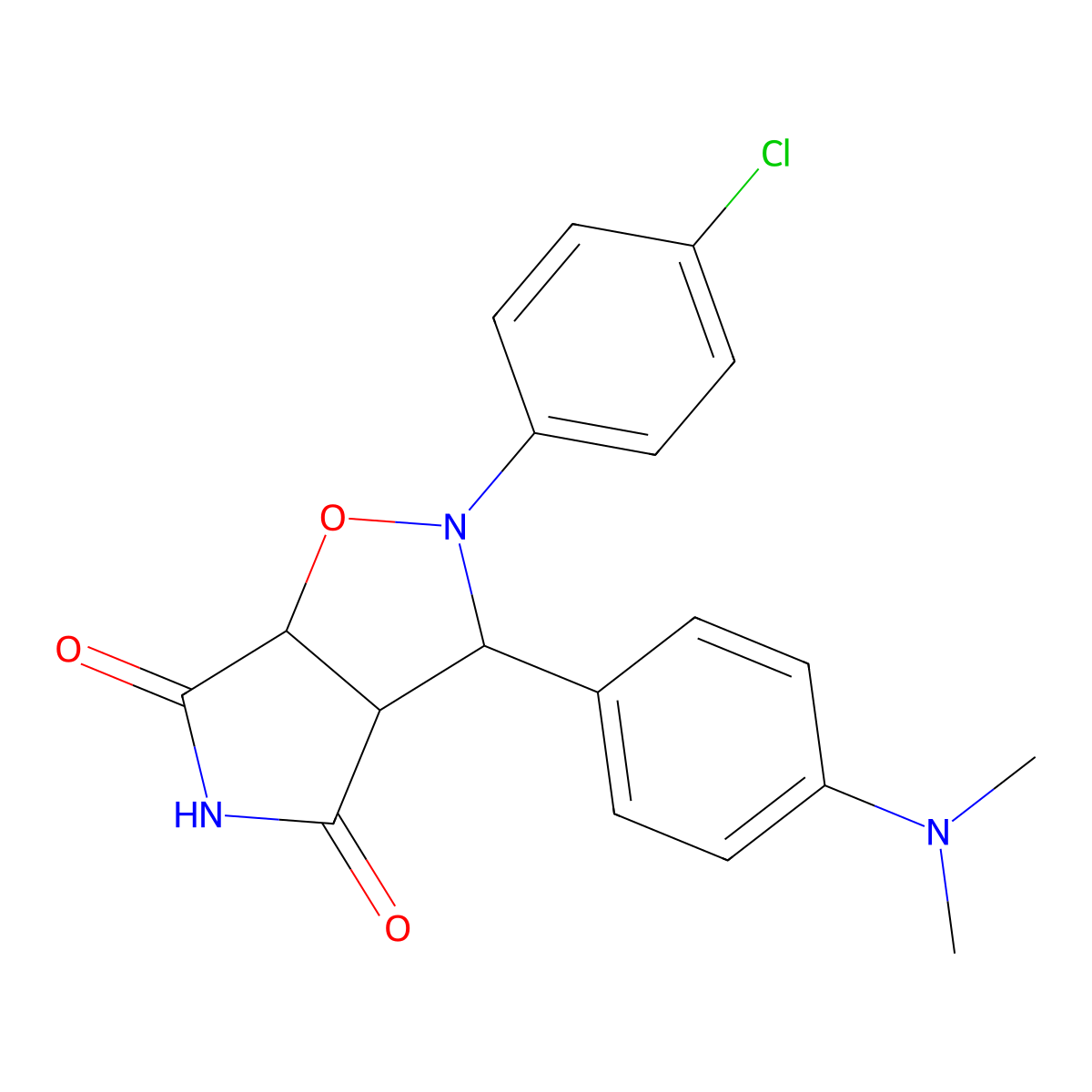 2-(4-chlorophenyl)-3-(4-(dimethylamino)phenyl)dihydro-2H-pyrrolo[3,4-d]isoxazole-4,6(5H,6aH)-dione molecular structure, CAS 474092-42-7