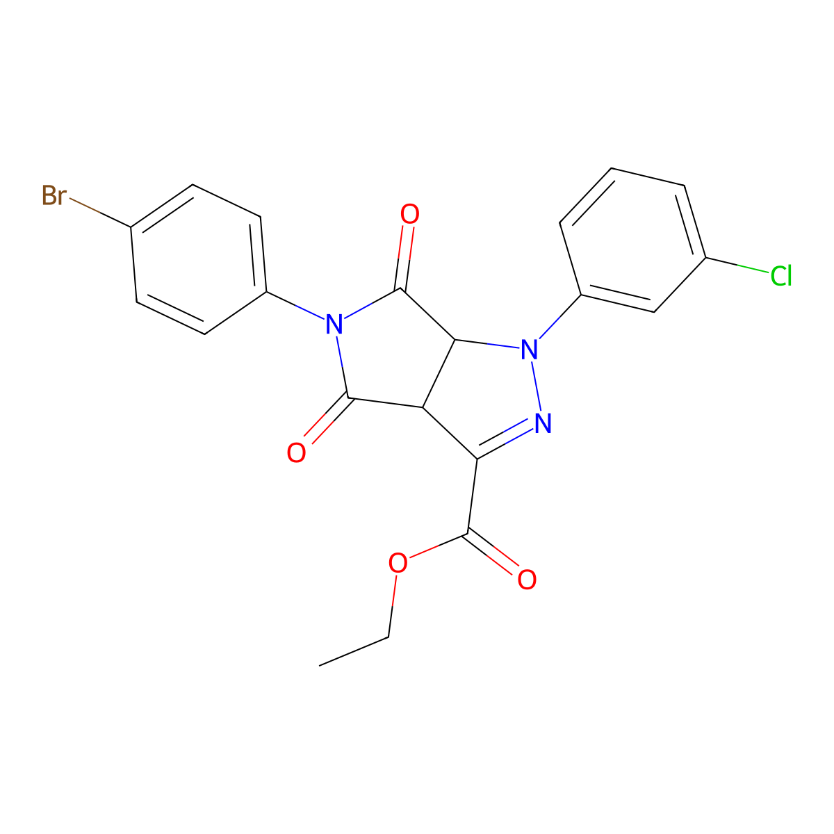 Ethyl 5-(4-bromophenyl)-1-(3-chlorophenyl)-4,6-dioxo-3a,6a-dihydropyrrolo[3,4-c]pyrazole-3-carboxylate molecular structure, CAS 474092-46-1
