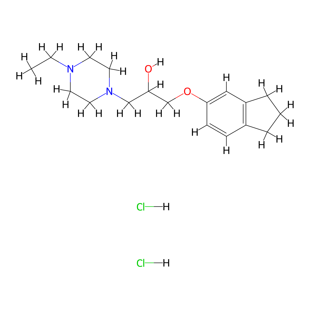 1-((2,3-dihydro-1H-inden-5-yl)oxy)-3-(4-ethylpiperazin-1-yl)propan-2-ol dihydrochloride molecular structure, CAS 474255-14-6