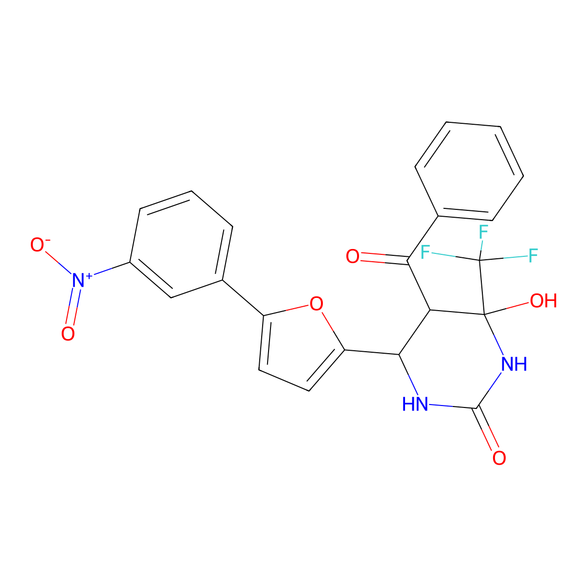 5-Benzoyl-4-hydroxy-6-[5-(3-nitrophenyl)furan-2-yl]-4-(trifluoromethyl)-1,3-diazinan-2-one molecular structure, CAS 474255-19-1