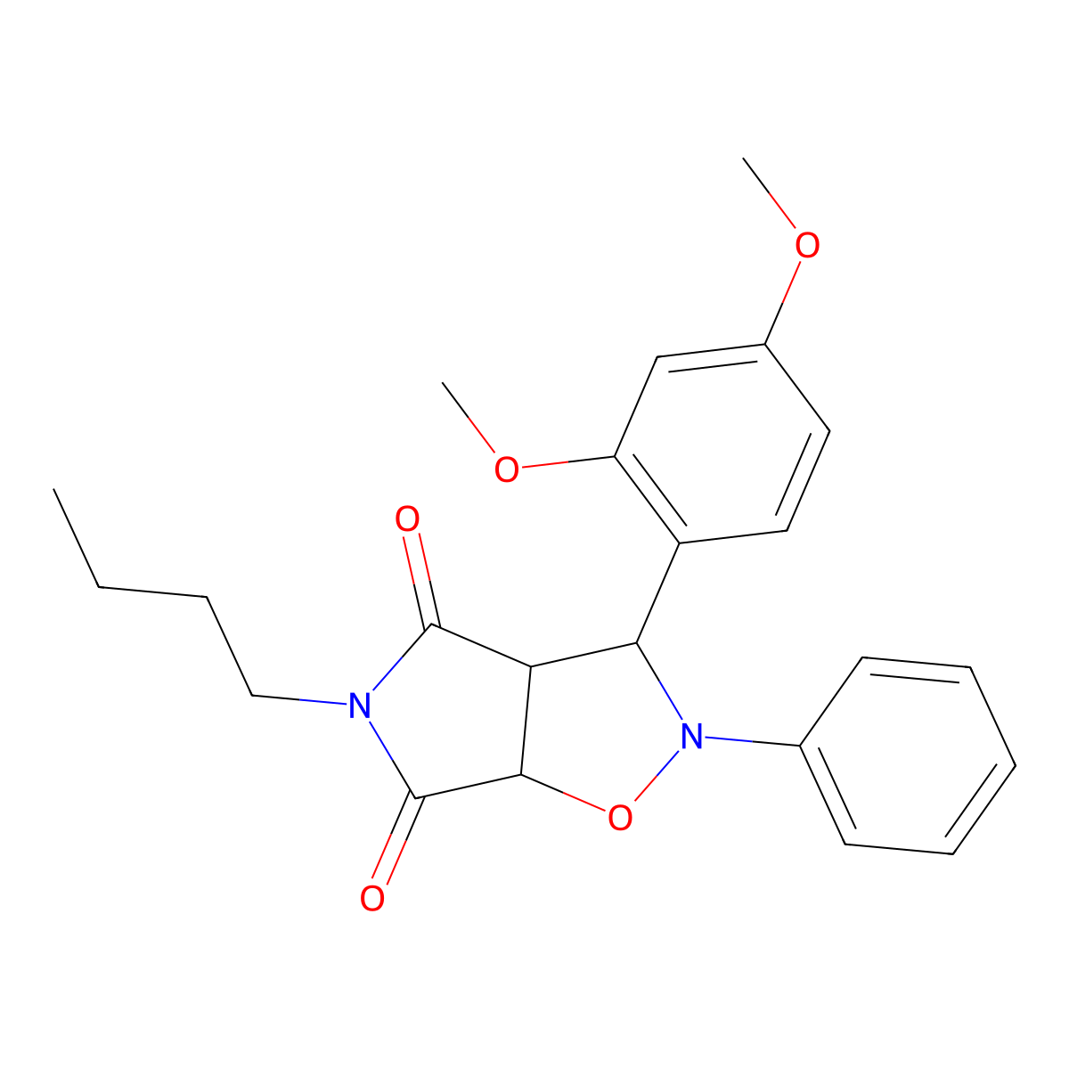 5-butyl-3-(2,4-dimethoxyphenyl)-2-phenyldihydro-2H-pyrrolo[3,4-d]isoxazole-4,6(5H,6aH)-dione molecular structure, CAS 474255-25-9