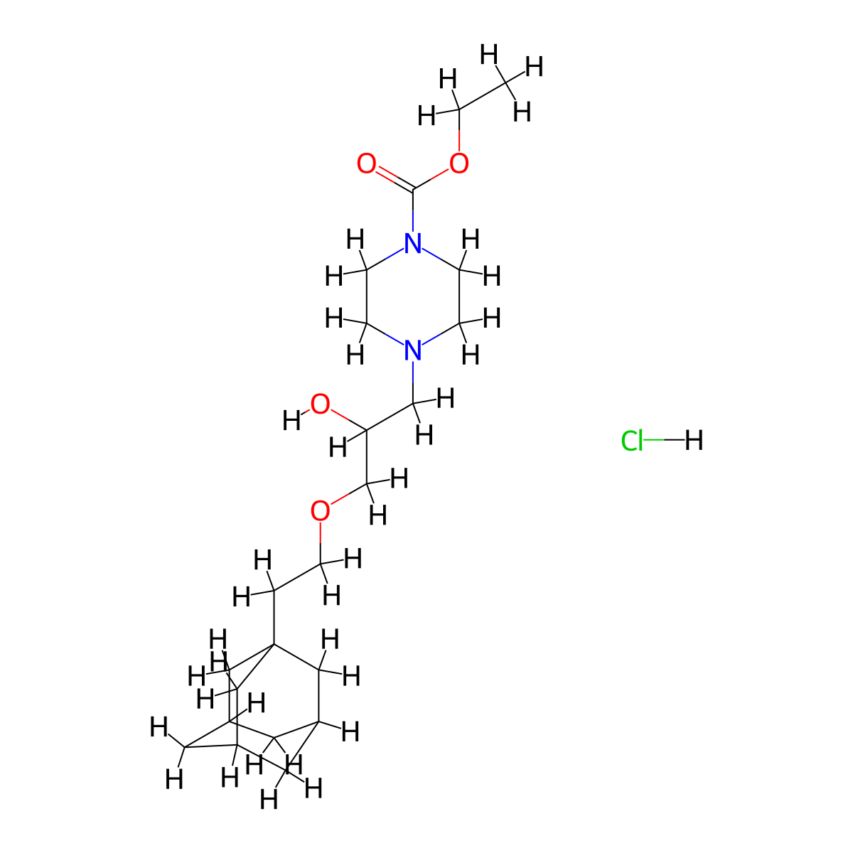 Ethyl 4-{3-[2-(1-adamantyl)ethoxy]-2-hydroxypropyl}-1-piperazinecarboxylate hydrochloride molecular structure, CAS 474255-32-8