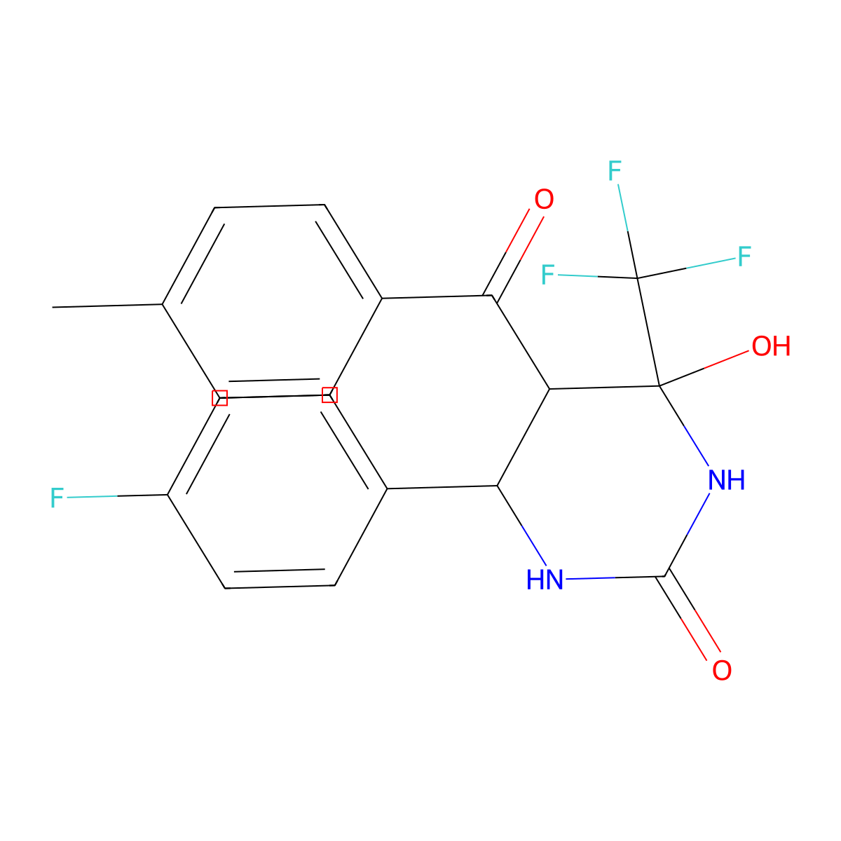6-(4-Fluorophenyl)-4-hydroxy-5-(4-methylbenzoyl)-4-(trifluoromethyl)tetrahydro-2(1H)-pyrimidinone molecular structure, CAS 474255-55-5