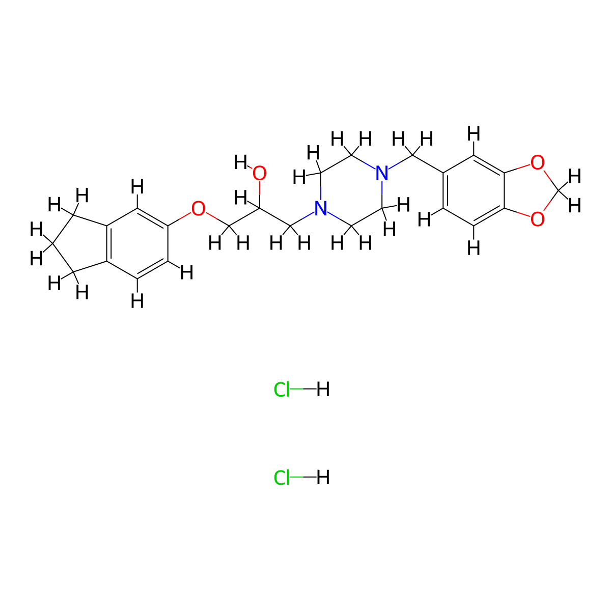 1-(4-(benzo[d][1,3]dioxol-5-ylmethyl)piperazin-1-yl)-3-((2,3-dihydro-1H-inden-5-yl)oxy)propan-2-ol dihydrochloride molecular structure, CAS 474257-38-0