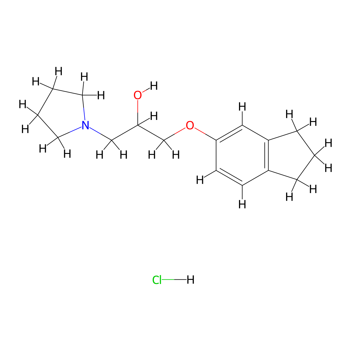 1-((2,3-dihydro-1H-inden-5-yl)oxy)-3-(pyrrolidin-1-yl)propan-2-ol hydrochloride molecular structure, CAS 474257-54-0