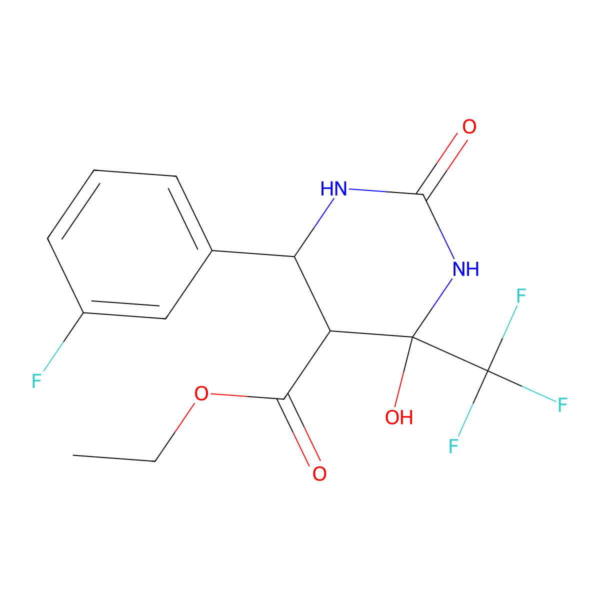 Ethyl 6-(3-fluorophenyl)-4-hydroxy-2-oxo-4-(trifluoromethyl)hexahydropyrimidine-5-carboxylate molecular structure, CAS 474258-00-9