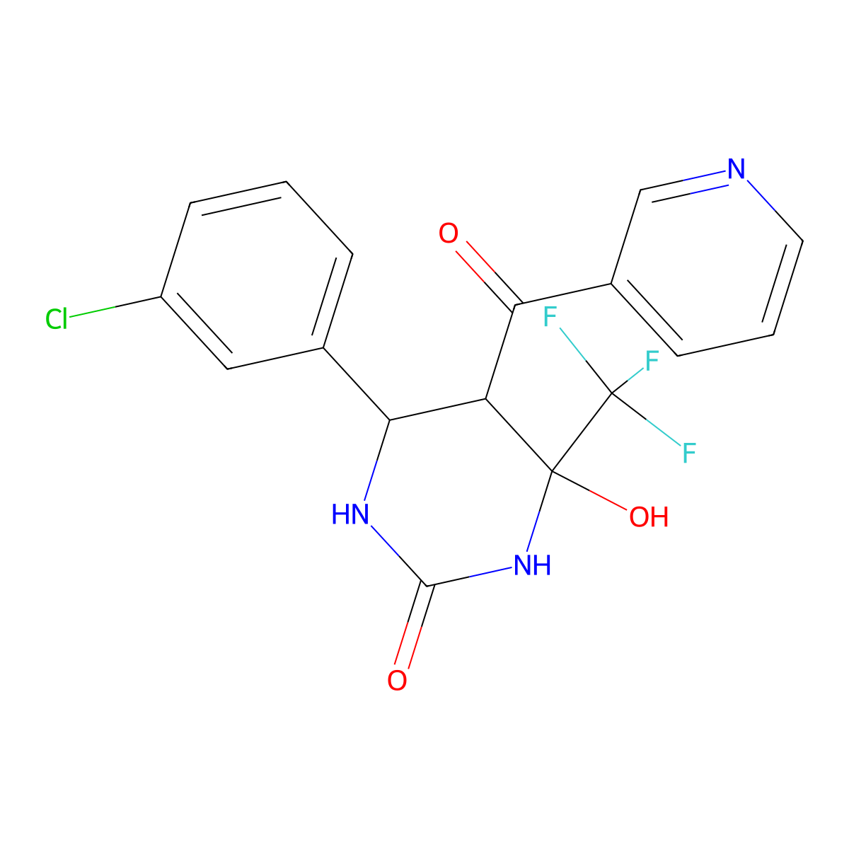 6-(3-chlorophenyl)-4-hydroxy-5-(pyridin-3-ylcarbonyl)-4-(trifluoromethyl)tetrahydropyrimidin-2(1H)-one molecular structure, CAS 474259-97-7