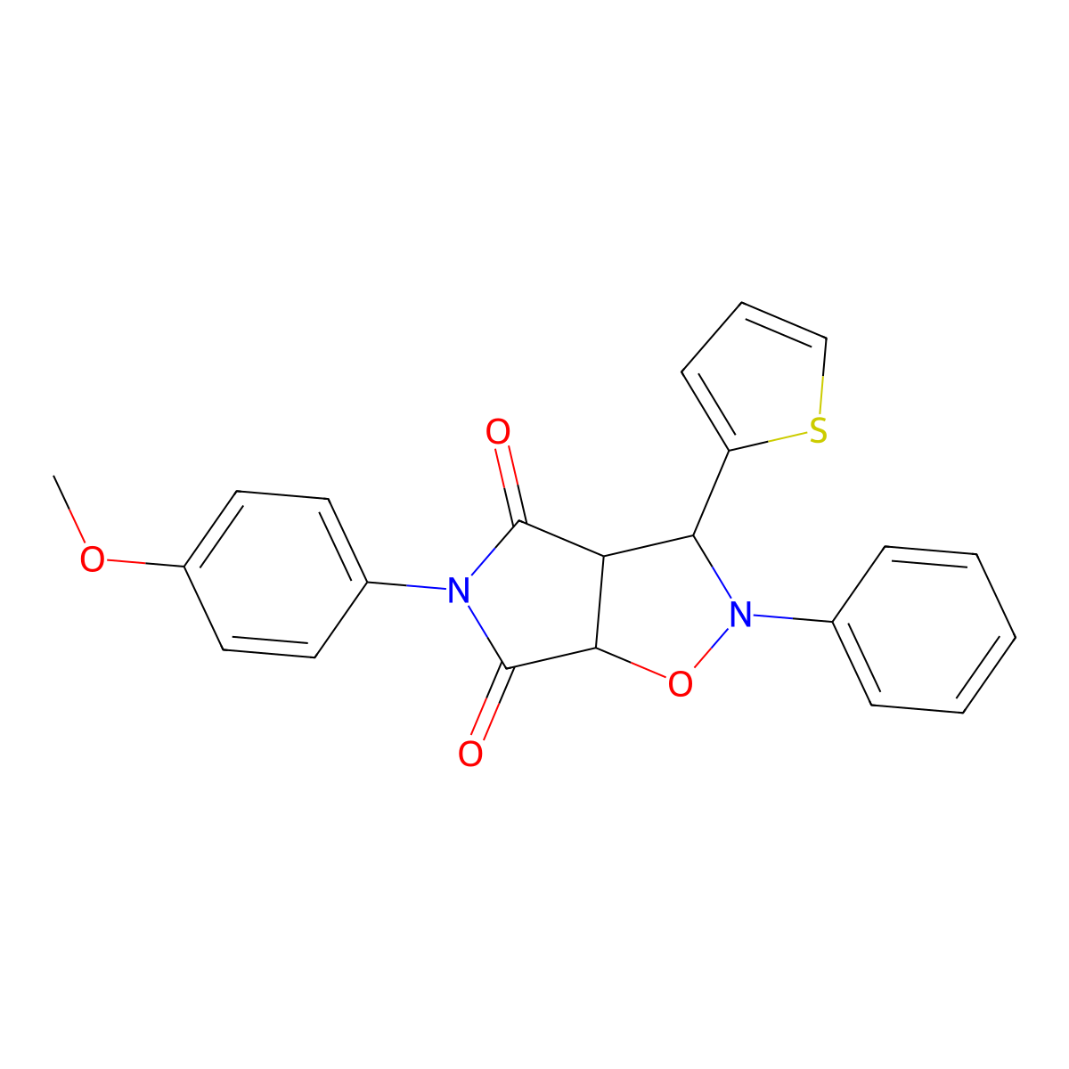 5-(4-methoxyphenyl)-2-phenyl-3-(thiophen-2-yl)dihydro-2H-pyrrolo[3,4-d]isoxazole-4,6(5H,6aH)-dione molecular structure, CAS 474260-19-0