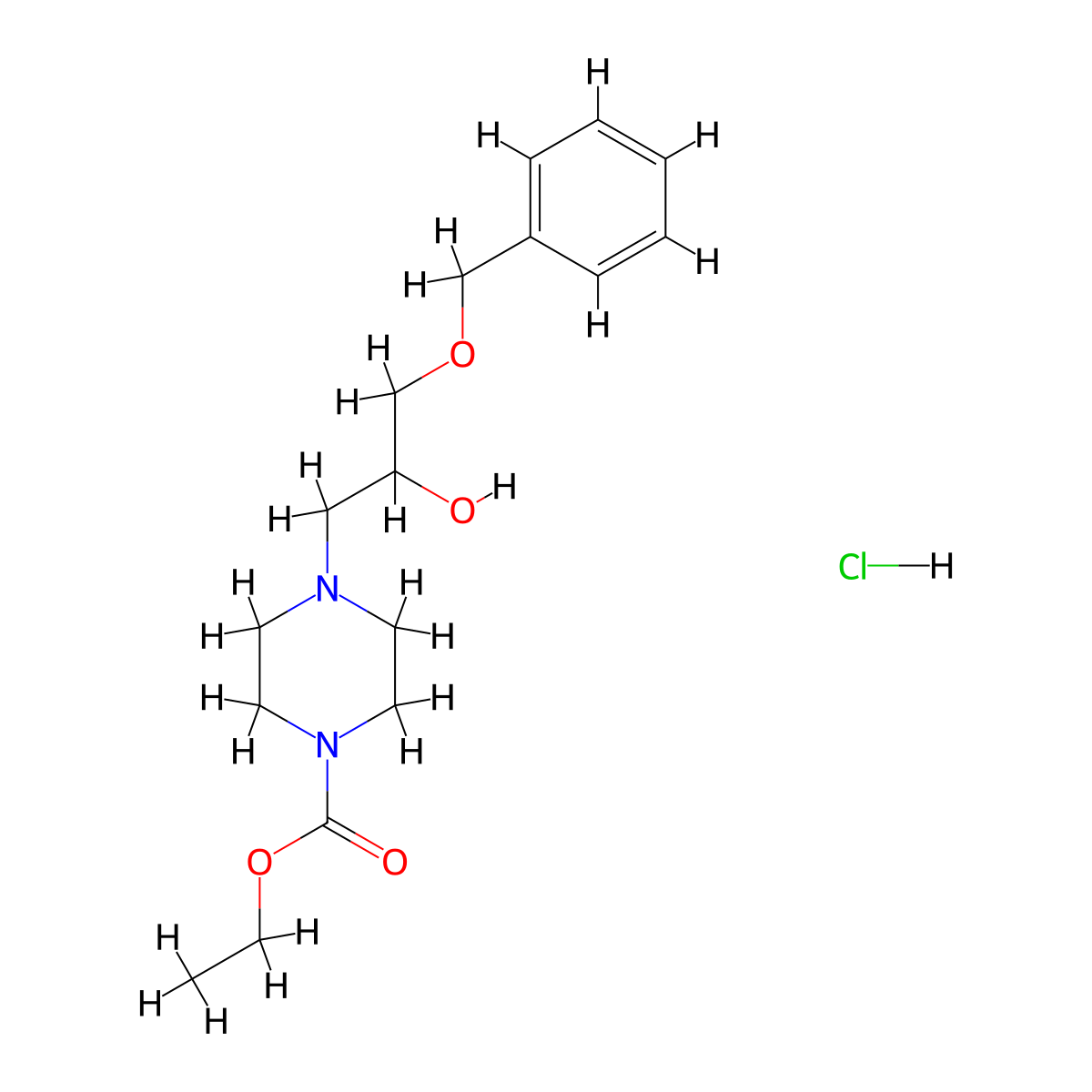 Ethyl 4-(3-(benzyloxy)-2-hydroxypropyl)piperazine-1-carboxylate hydrochloride molecular structure, CAS 474260-26-9