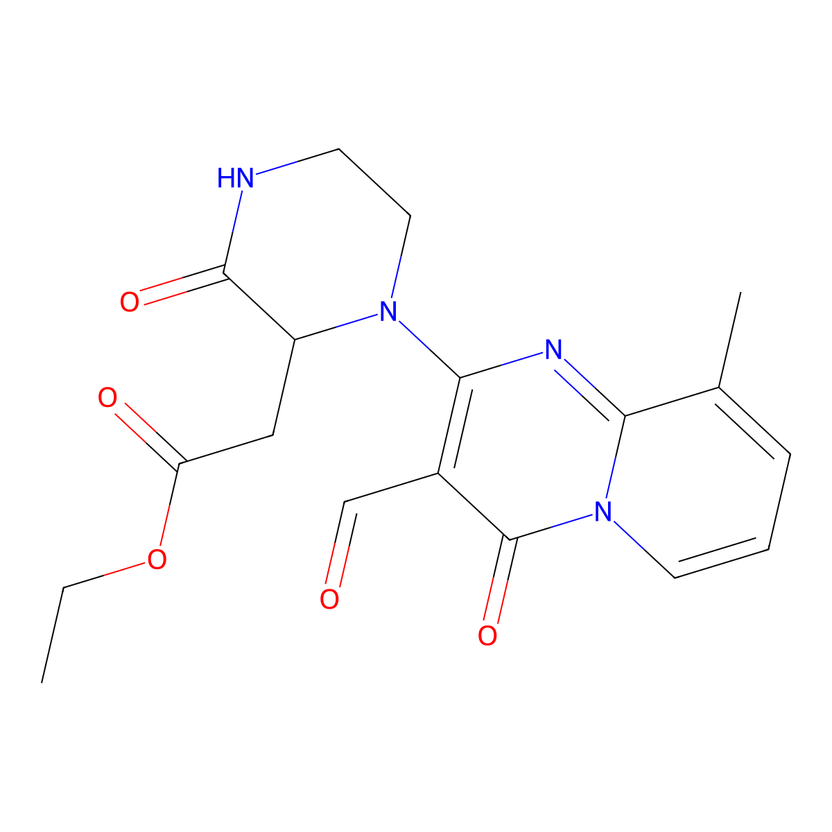 ethyl [1-(3-formyl-9-methyl-4-oxo-4H-pyrido[1,2-a]pyrimidin-2-yl)-3-oxopiperazin-2-yl]acetate molecular structure, CAS 474260-41-8