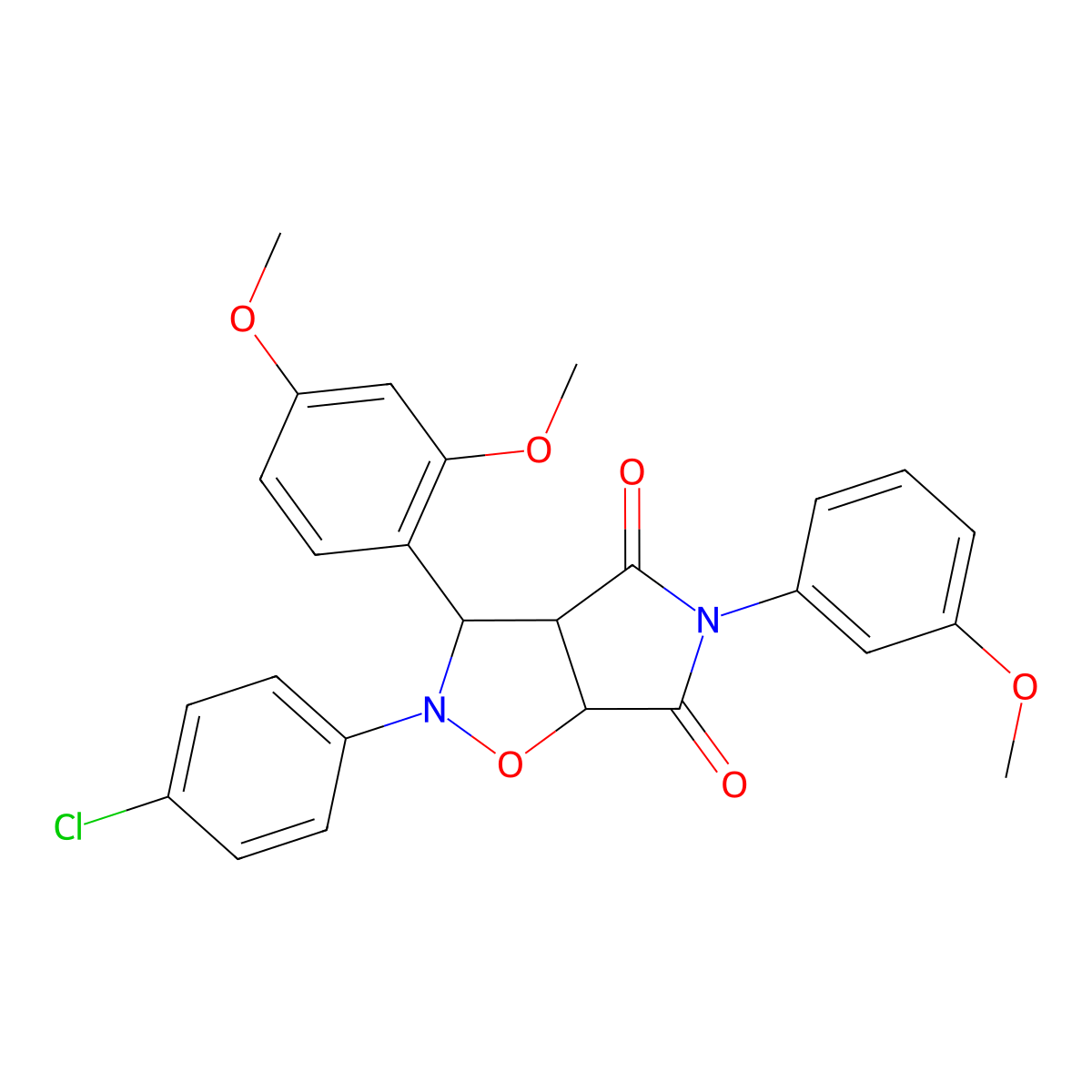 2-(4-chlorophenyl)-3-(2,4-dimethoxyphenyl)-5-(3-methoxyphenyl)dihydro-2H-pyrrolo[3,4-d]isoxazole-4,6(5H,6aH)-dione molecular structure, CAS 474260-61-2