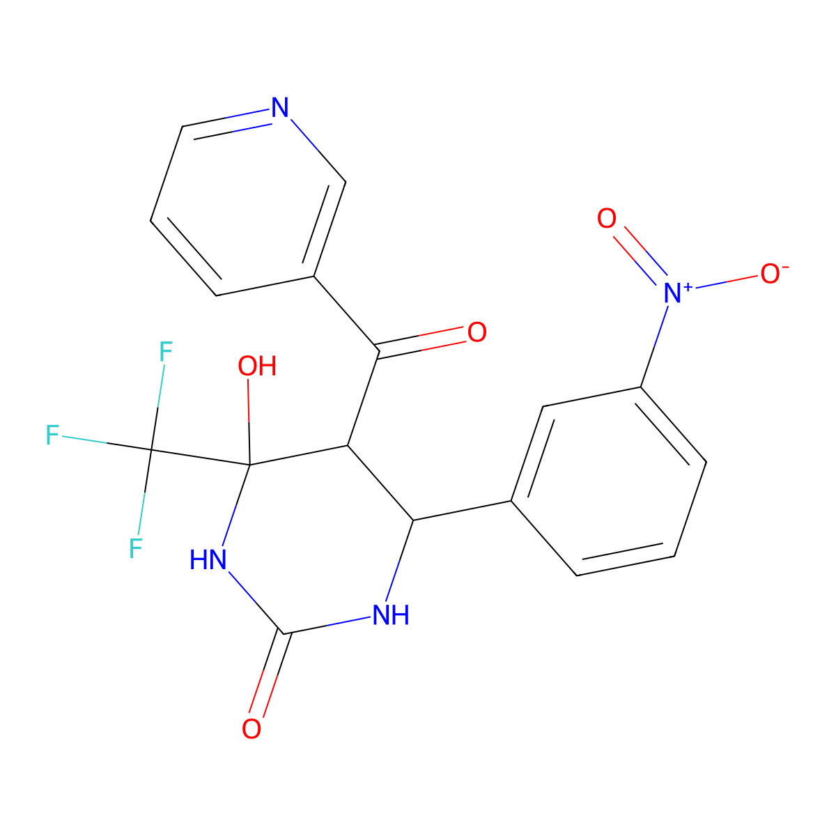 4-Hydroxy-6-(3-nitrophenyl)-5-(pyridine-3-carbonyl)-4-(trifluoromethyl)-1,3-diazinan-2-one molecular structure, CAS 474260-66-7