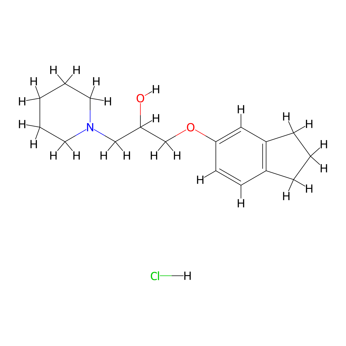 1-((2,3-dihydro-1H-inden-5-yl)oxy)-3-(piperidin-1-yl)propan-2-ol hydrochloride molecular structure, CAS 474260-88-3