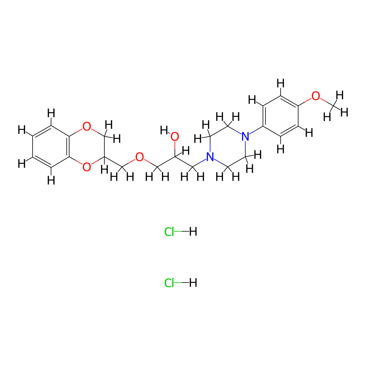 1-((2,3-Dihydrobenzo[b][1,4]dioxin-2-yl)methoxy)-3-(4-(4-methoxyphenyl)piperazin-1-yl)propan-2-ol dihydrochloride molecular structure, CAS 474262-33-4