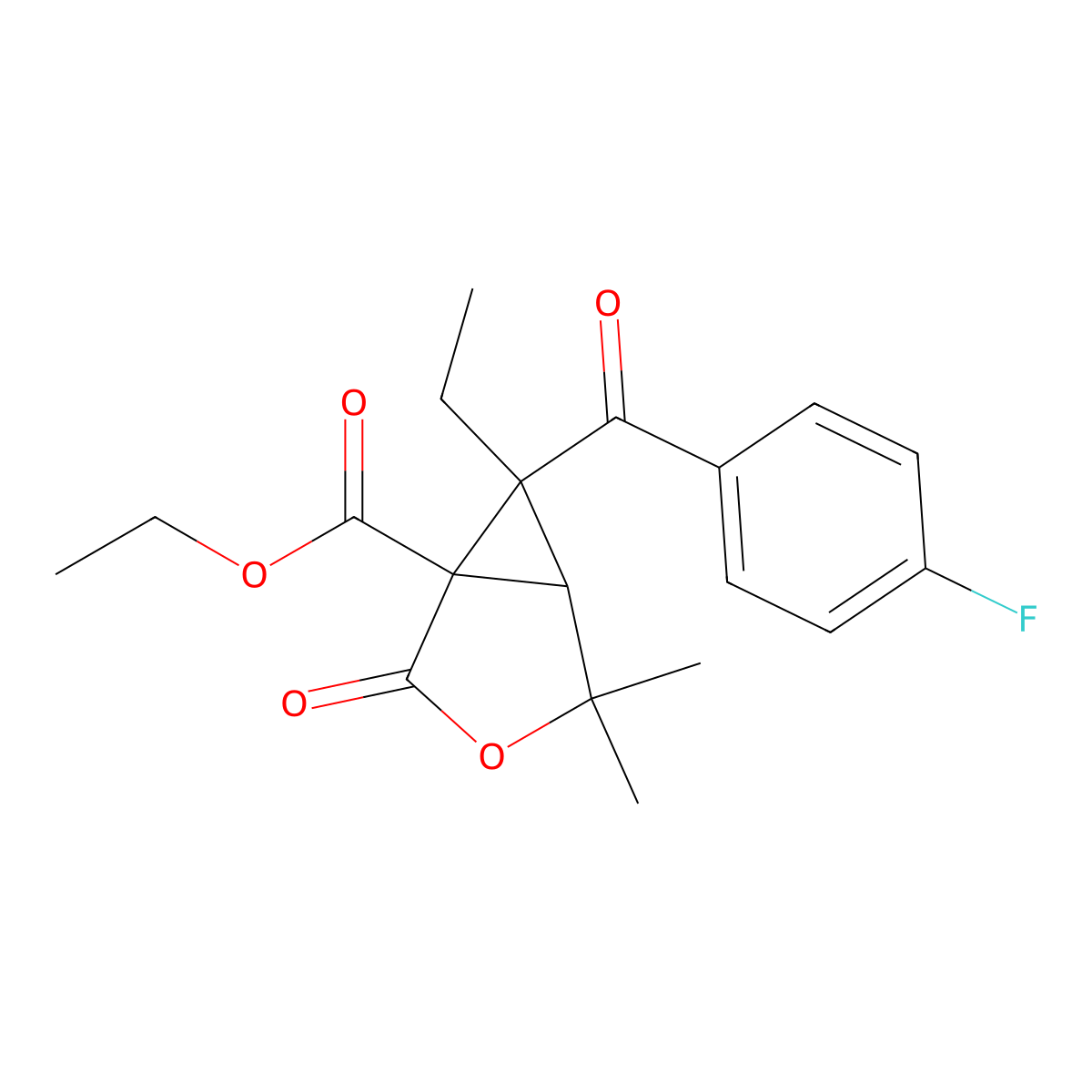 Ethyl 6-ethyl-6-(4-fluorobenzoyl)-4,4-dimethyl-2-oxo-3-oxabicyclo[3.1.0]hexane-1-carboxylate molecular structure, CAS 474263-63-3