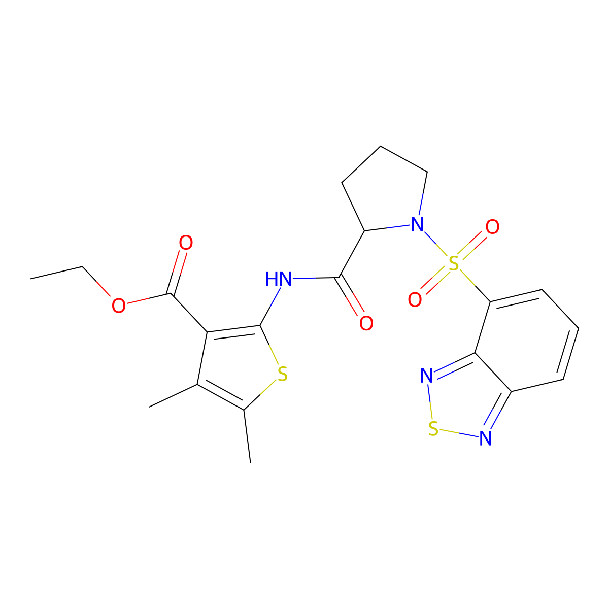 Ethyl 2-[[1-(2,1,3-benzothiadiazol-4-ylsulfonyl)pyrrolidine-2-carbonyl]amino]-4,5-dimethylthiophene-3-carboxylate molecular structure, CAS 474263-75-7