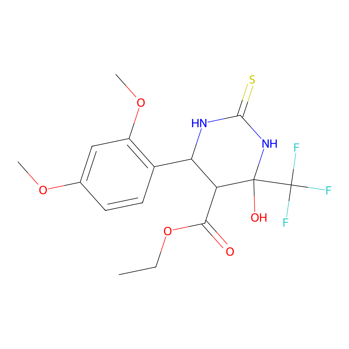 Ethyl 6-(2,4-dimethoxyphenyl)-4-hydroxy-2-thioxo-4-(trifluoromethyl)hexahydropyrimidine-5-carboxylate molecular structure, CAS 474263-89-3