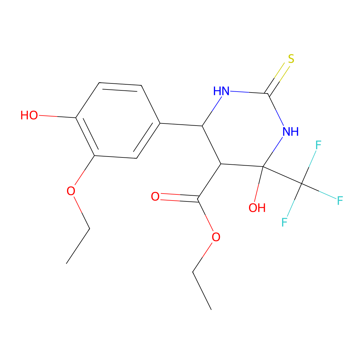 Ethyl 6-(3-ethoxy-4-hydroxyphenyl)-4-hydroxy-2-thioxo-4-(trifluoromethyl)hexahydropyrimidine-5-carboxylate molecular structure, CAS 474263-91-7