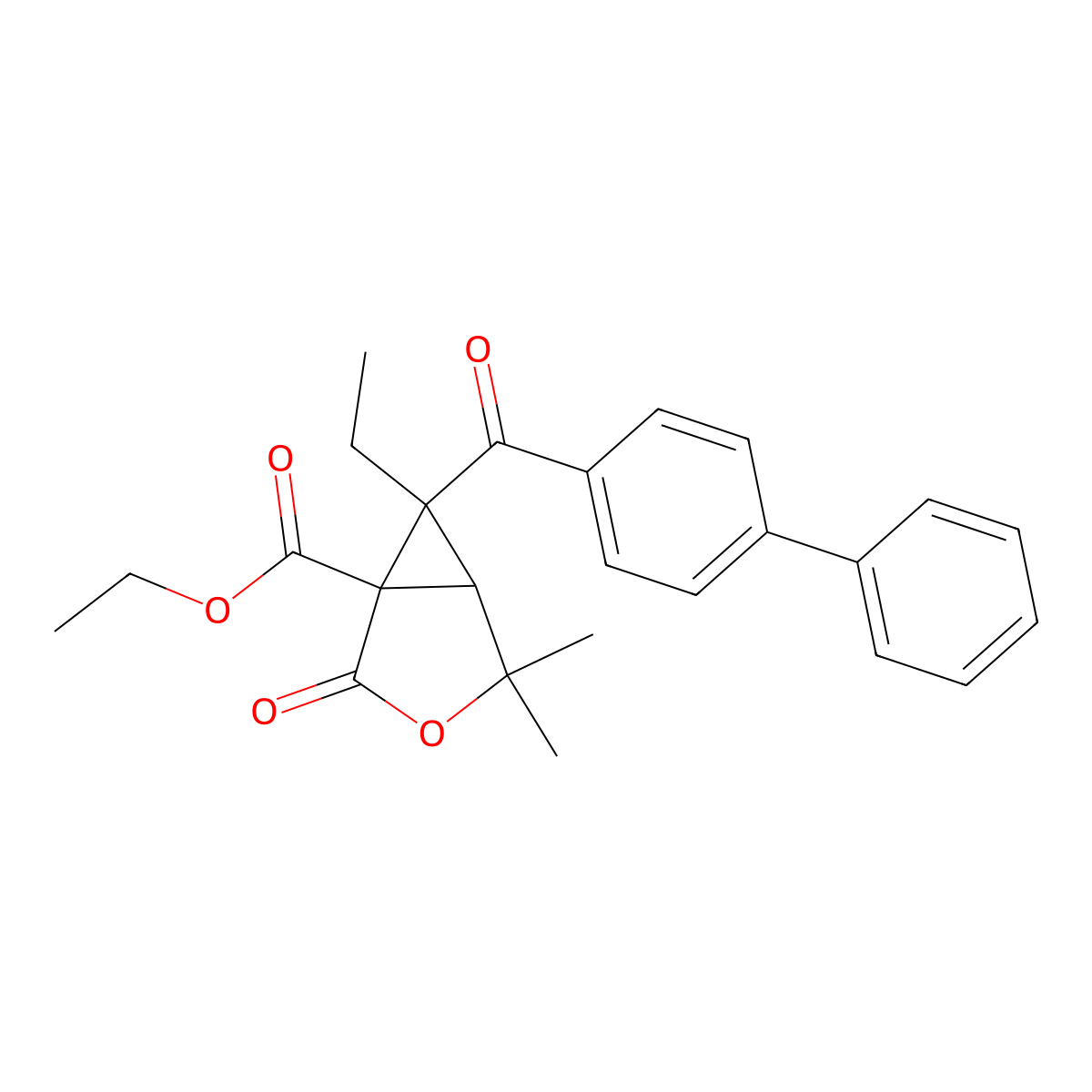 Ethyl 6-(biphenyl-4-ylcarbonyl)-6-ethyl-4,4-dimethyl-2-oxo-3-oxabicyclo[3.1.0]hexane-1-carboxylate molecular structure, CAS 474263-94-0