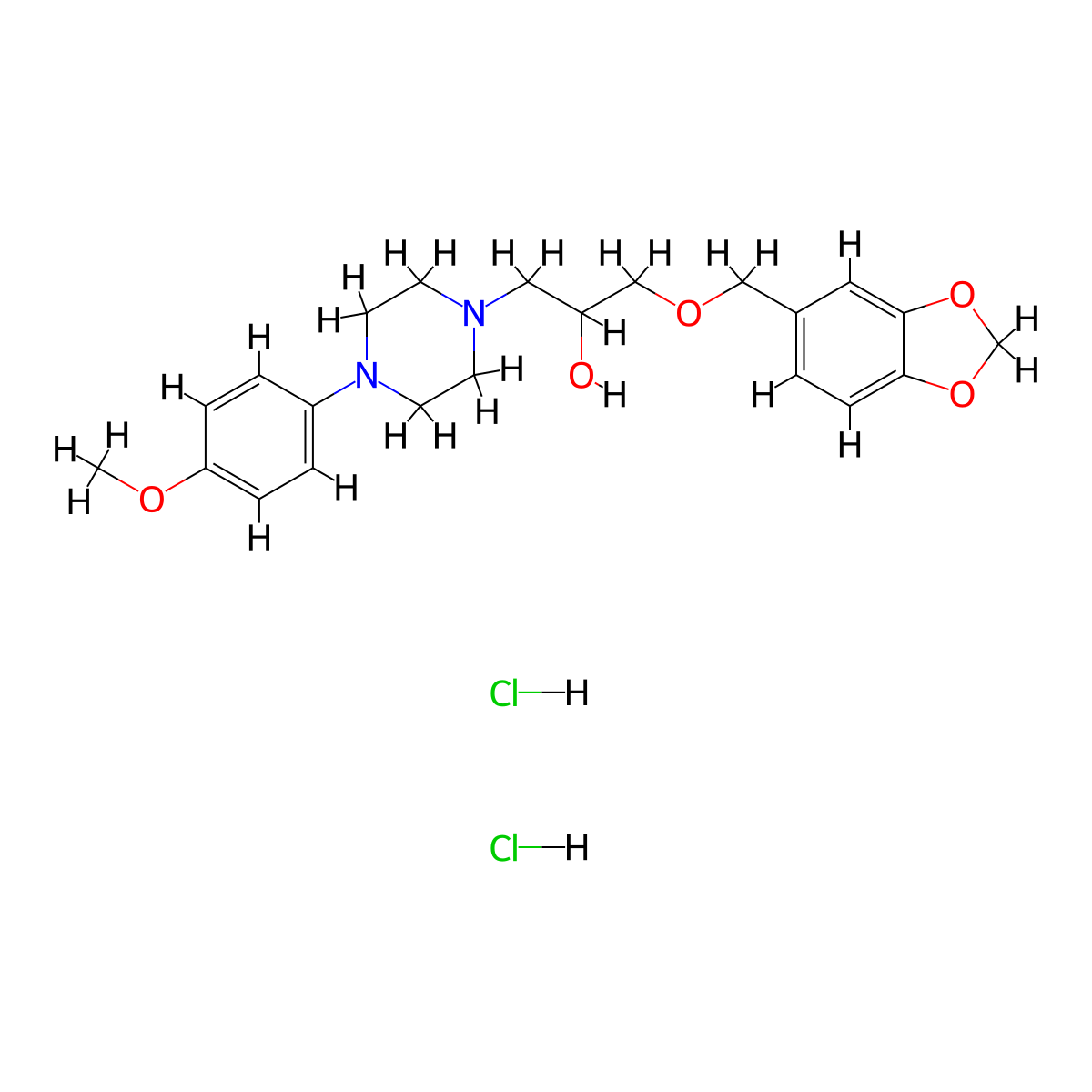 1-(Benzo[d][1,3]dioxol-5-ylmethoxy)-3-(4-(4-methoxyphenyl)piperazin-1-yl)propan-2-ol dihydrochloride molecular structure, CAS 474263-95-1