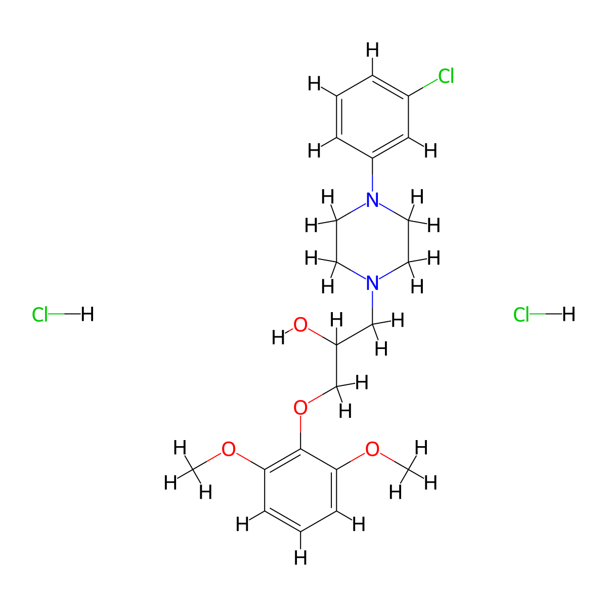 1-(4-(3-Chlorophenyl)piperazin-1-yl)-3-(2,6-dimethoxyphenoxy)propan-2-ol dihydrochloride molecular structure, CAS 474264-03-4