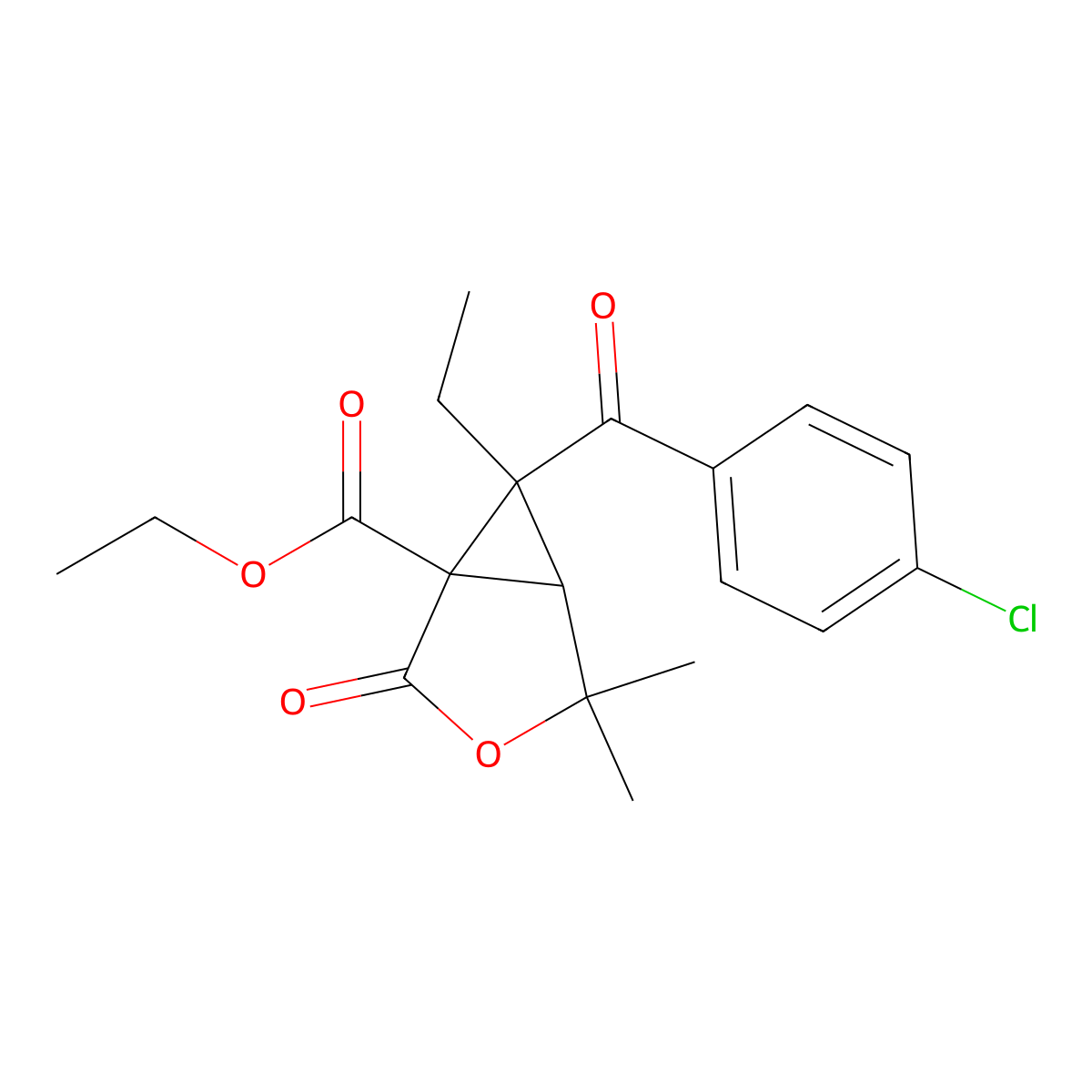 Ethyl 6-(4-chlorobenzoyl)-6-ethyl-4,4-dimethyl-2-oxo-3-oxabicyclo[3.1.0]hexane-1-carboxylate molecular structure, CAS 474264-08-9
