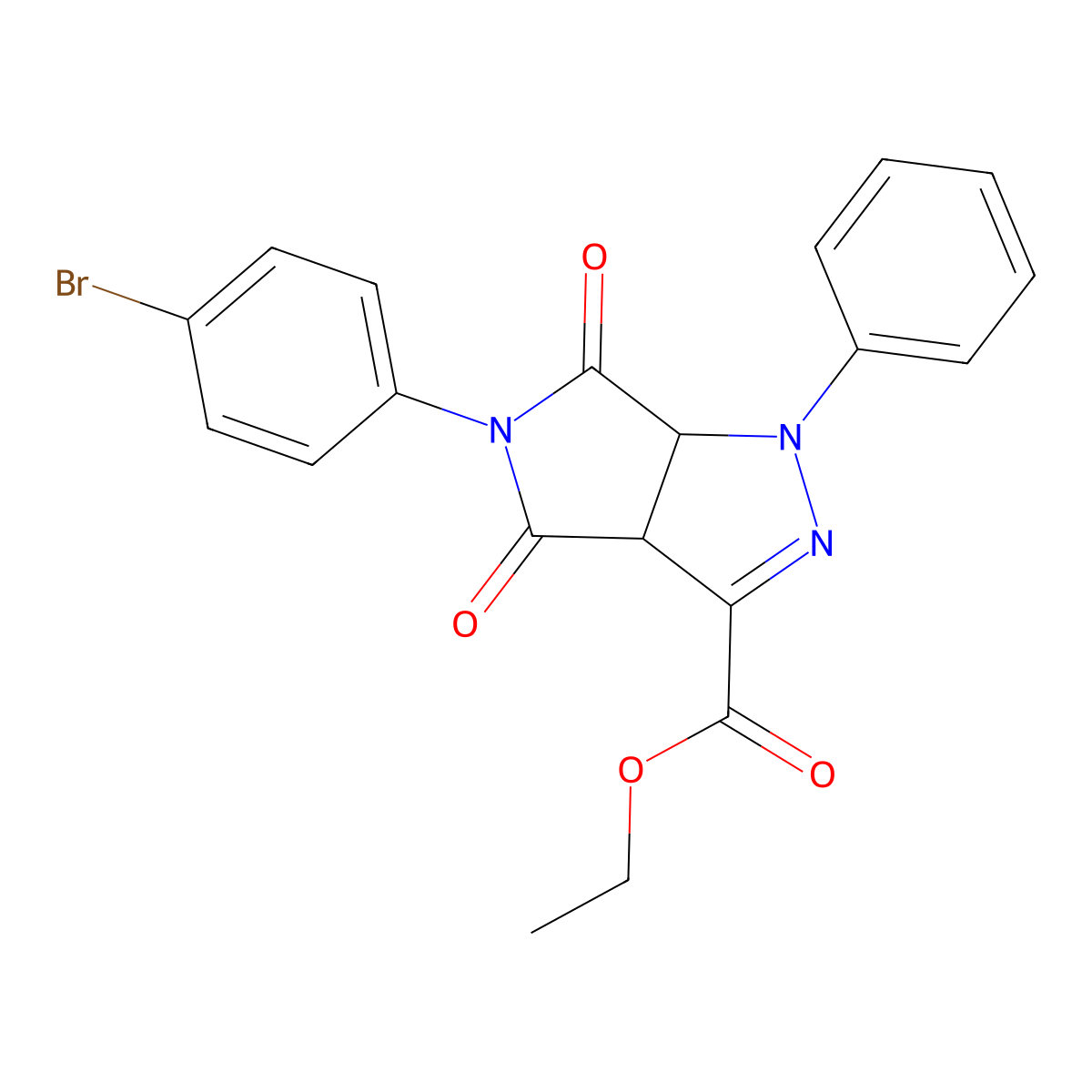 Ethyl 5-(4-bromophenyl)-4,6-dioxo-1-phenyl-1,3a,4,5,6,6a-hexahydropyrrolo[3,4-c]pyrazole-3-carboxylate molecular structure, CAS 474302-79-9