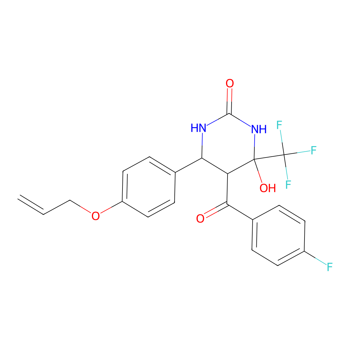 6-[4-(allyloxy)phenyl]-5-(4-fluorobenzoyl)-4-hydroxy-4-(trifluoromethyl)tetrahydro-2(1H)-pyrimidinone molecular structure, CAS 474303-03-2