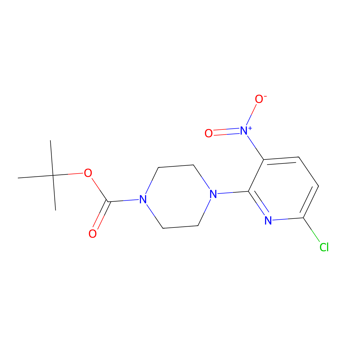 Tert-butyl 4-(6-chloro-3-nitropyridin-2-yl)piperazine-1-carboxylate molecular structure, CAS 474330-06-8