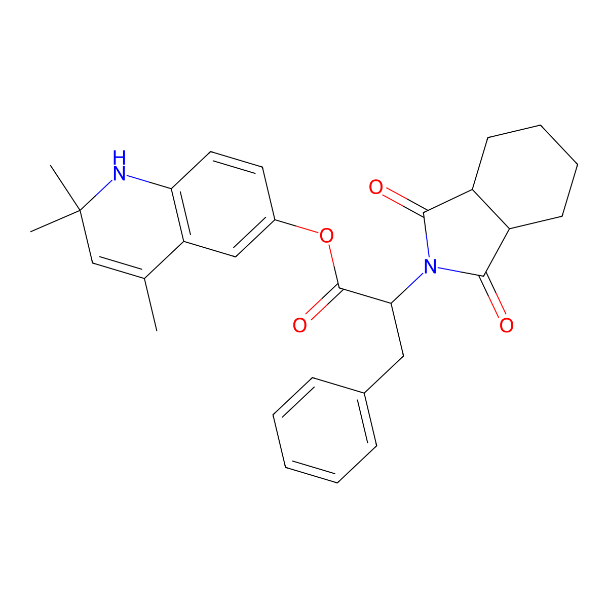 2,2,4-trimethyl-1,2-dihydroquinolin-6-yl 2-(1,3-dioxooctahydro-2H-isoindol-2-yl)-3-phenylpropanoate molecular structure, CAS 474376-27-7